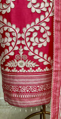 Russian Crepe Unstitched Suit Set With Russian Crepe Dupatta