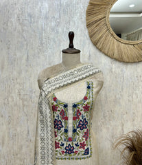Floral Embroidered Elegance Jamdani linen Unstitched suit