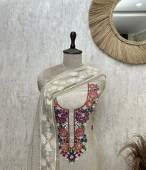 Floral Embroidered Elegance Jamdani linen Unstitched suit