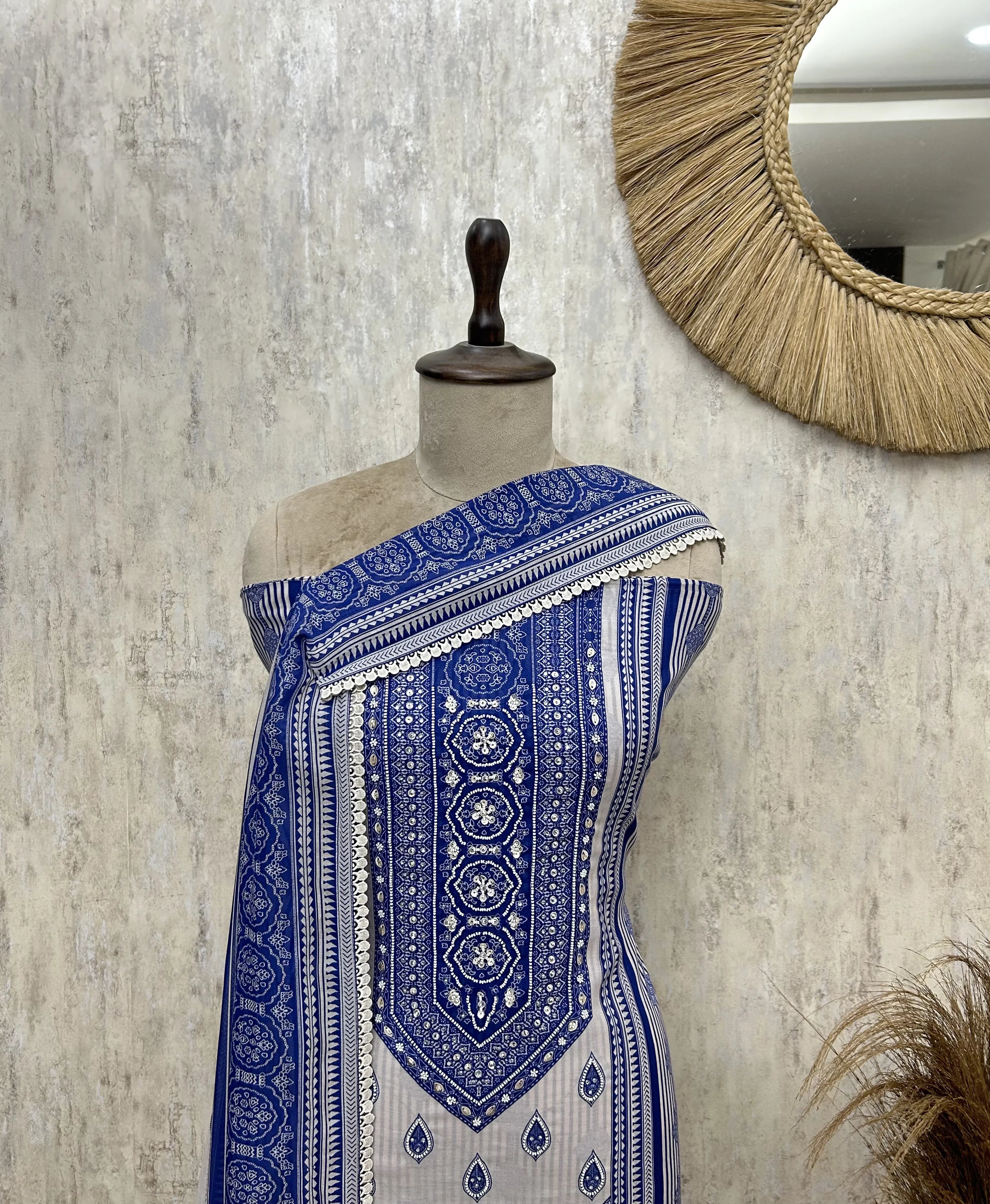 Royal Handblock Muslin Unstitched suit