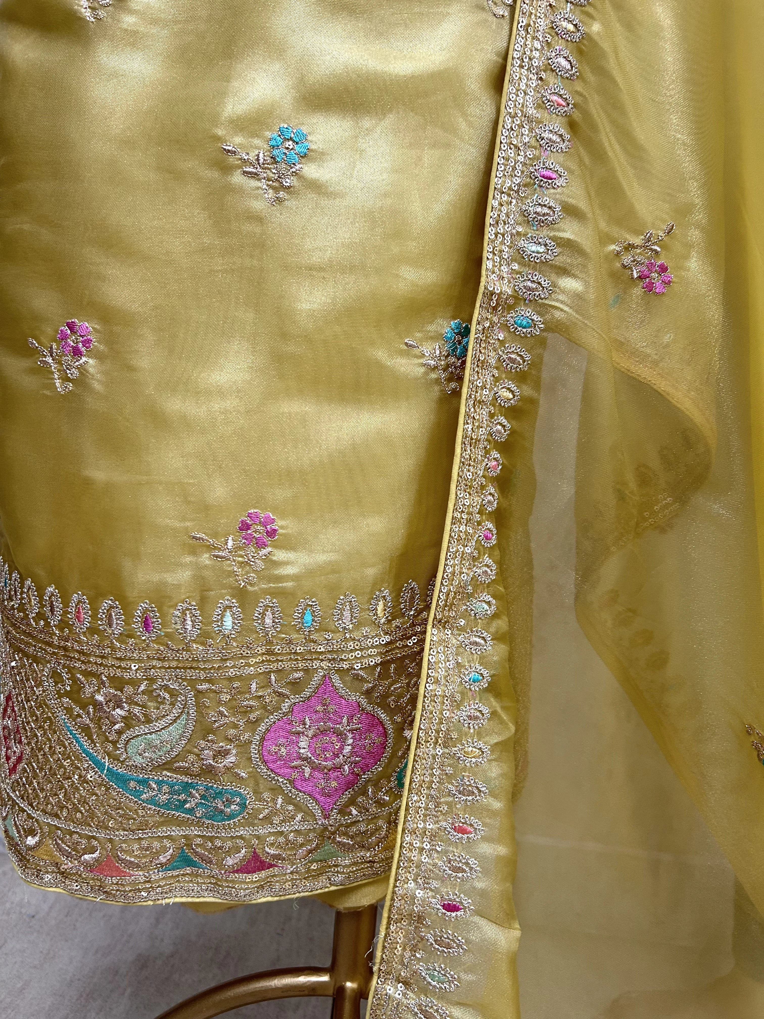 Glass Organza Unstitched Suit Set