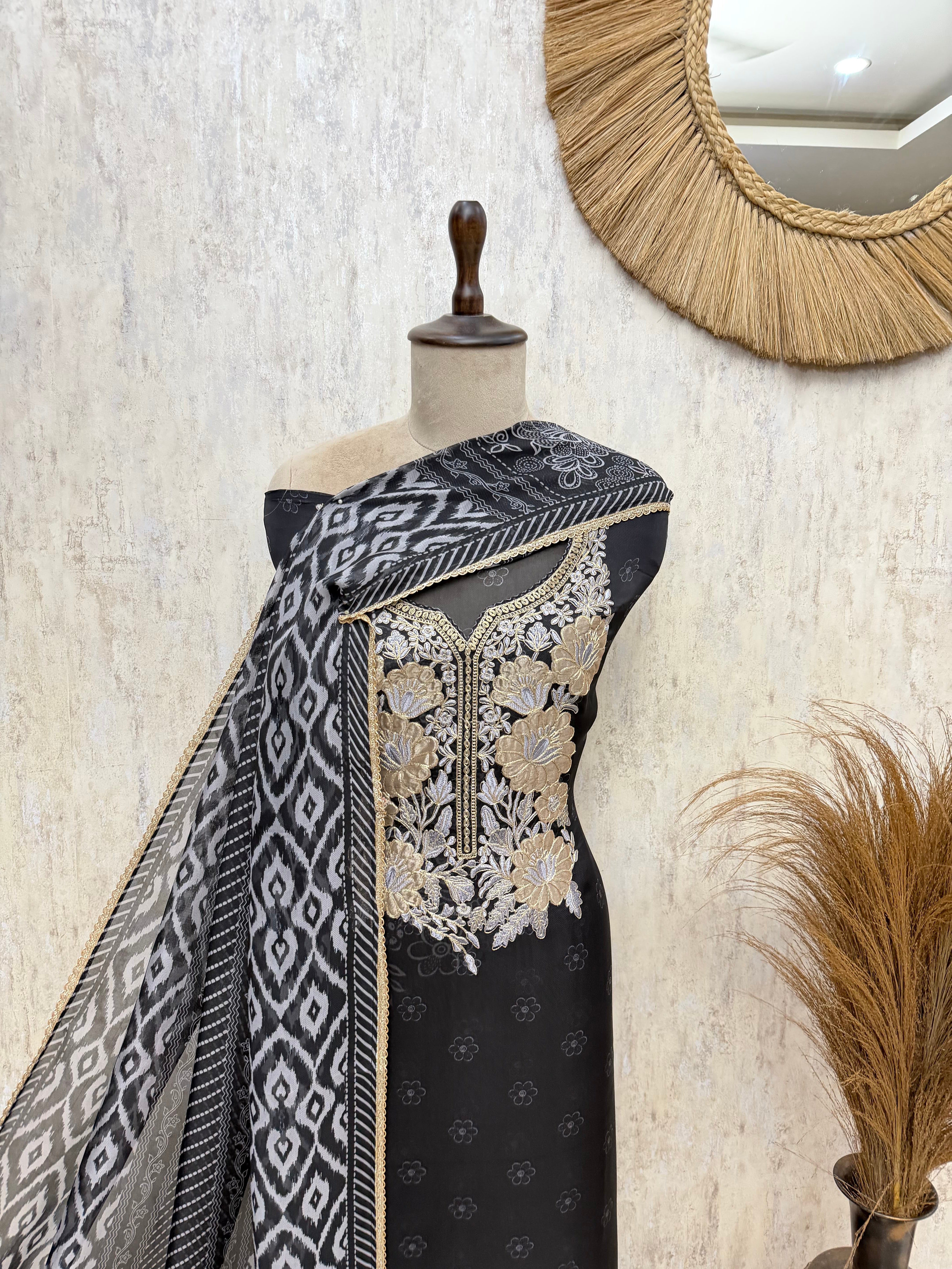 Viraasat-Weave Twill Organza Unstitched Suit