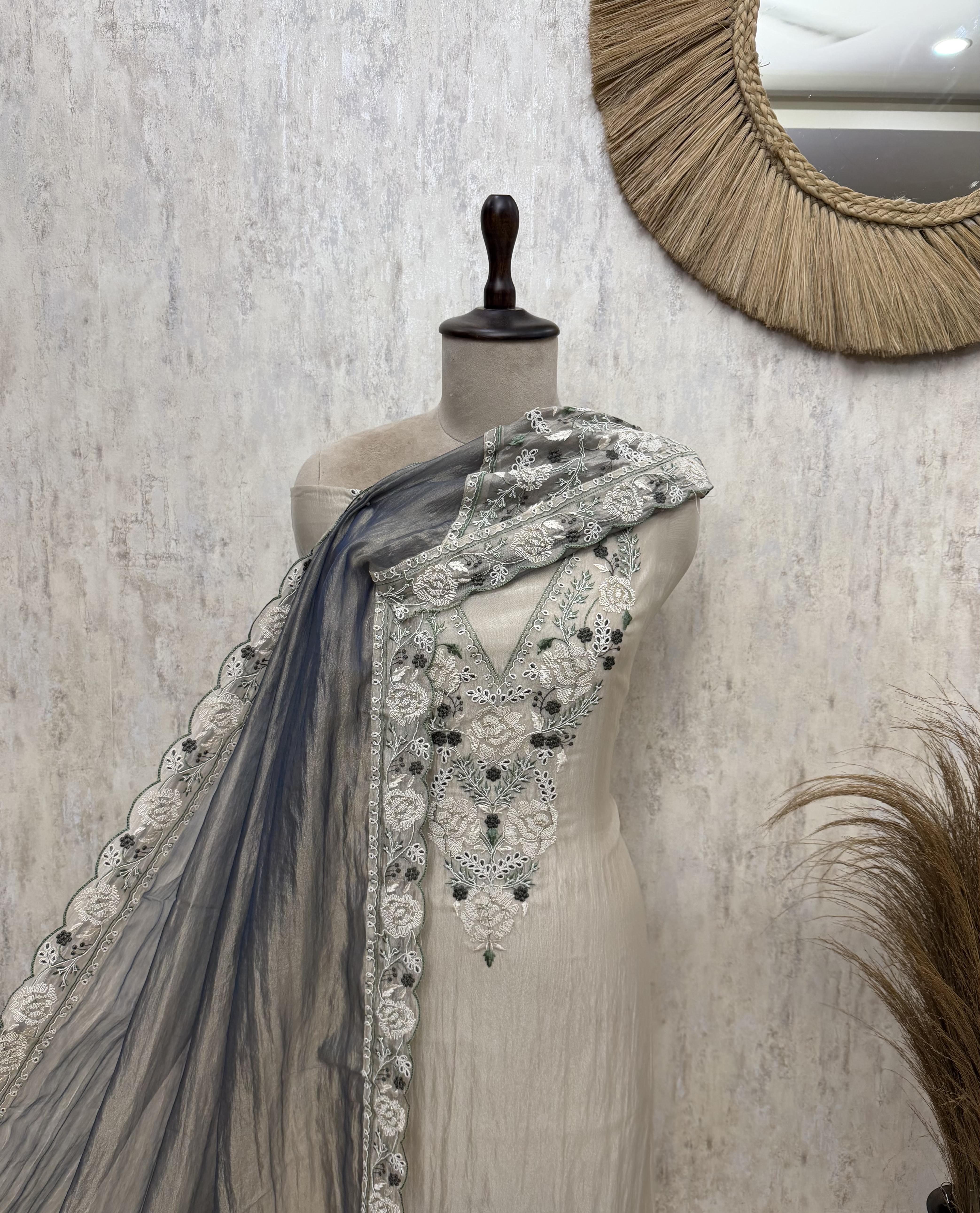 Ethereal Bloom Crush Tissue  Unstitched Suits
