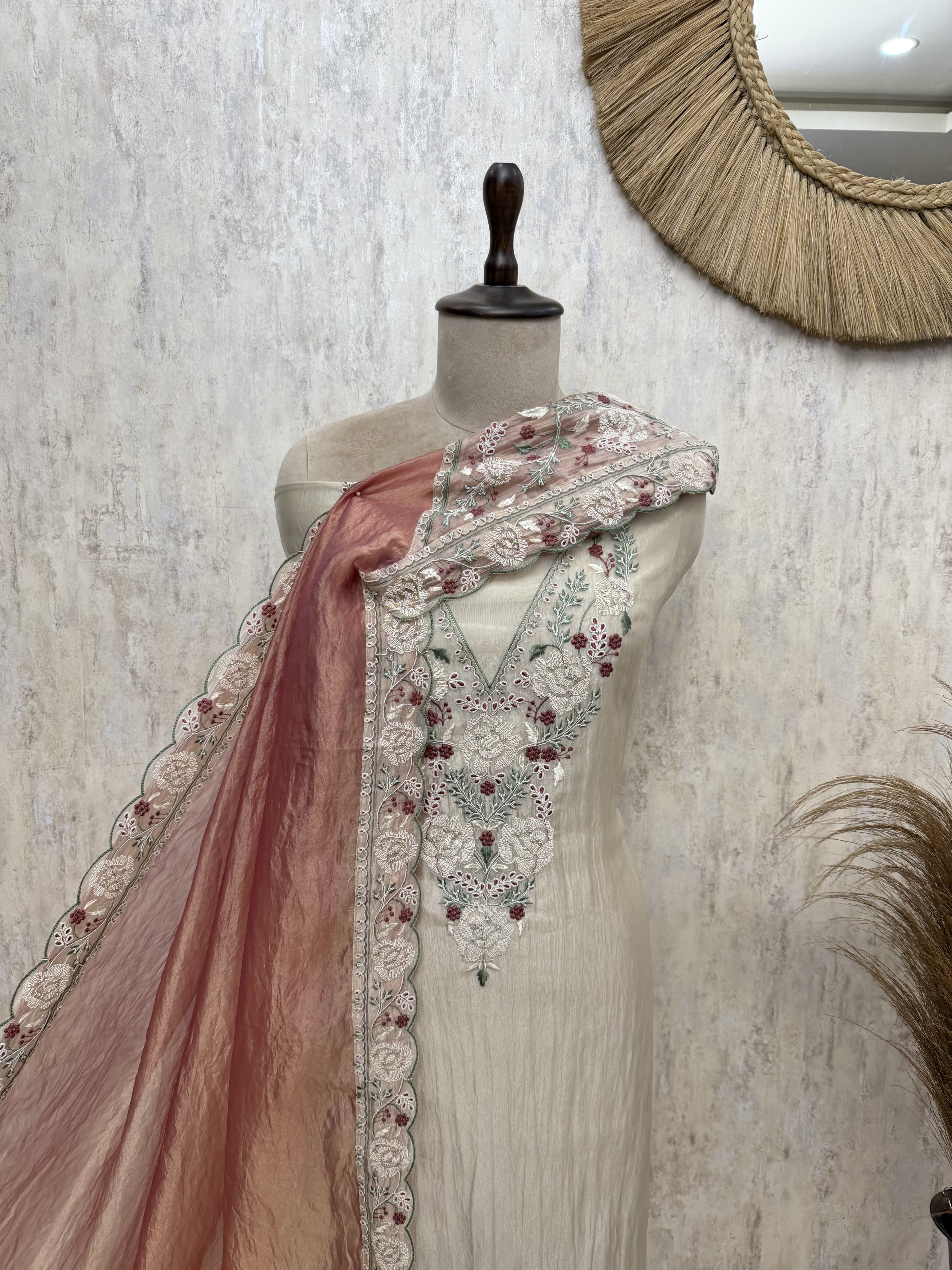 Ethereal Bloom Crush Tissue  Unstitched Suits