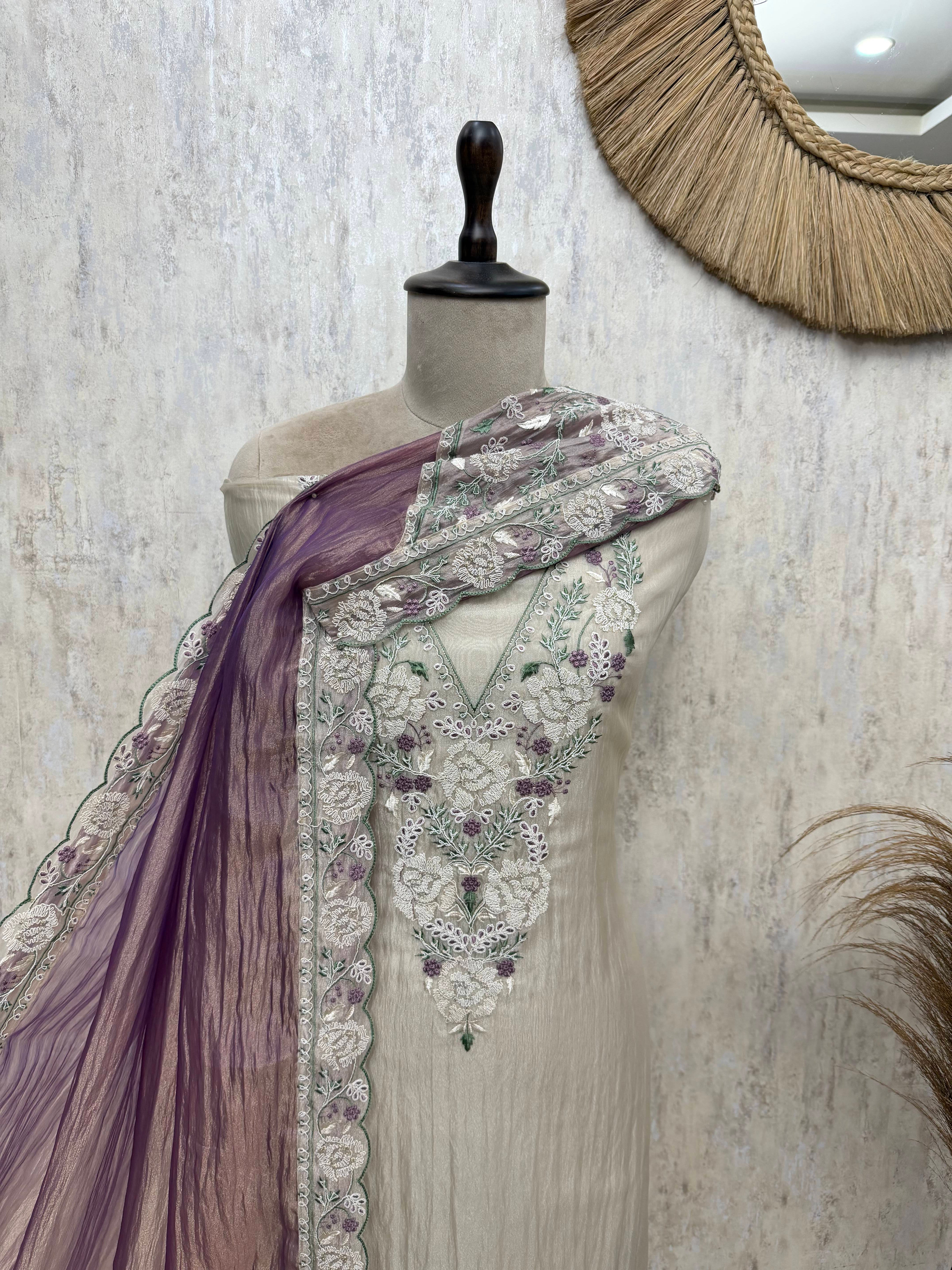 Ethereal Bloom Crush Tissue  Unstitched Suits