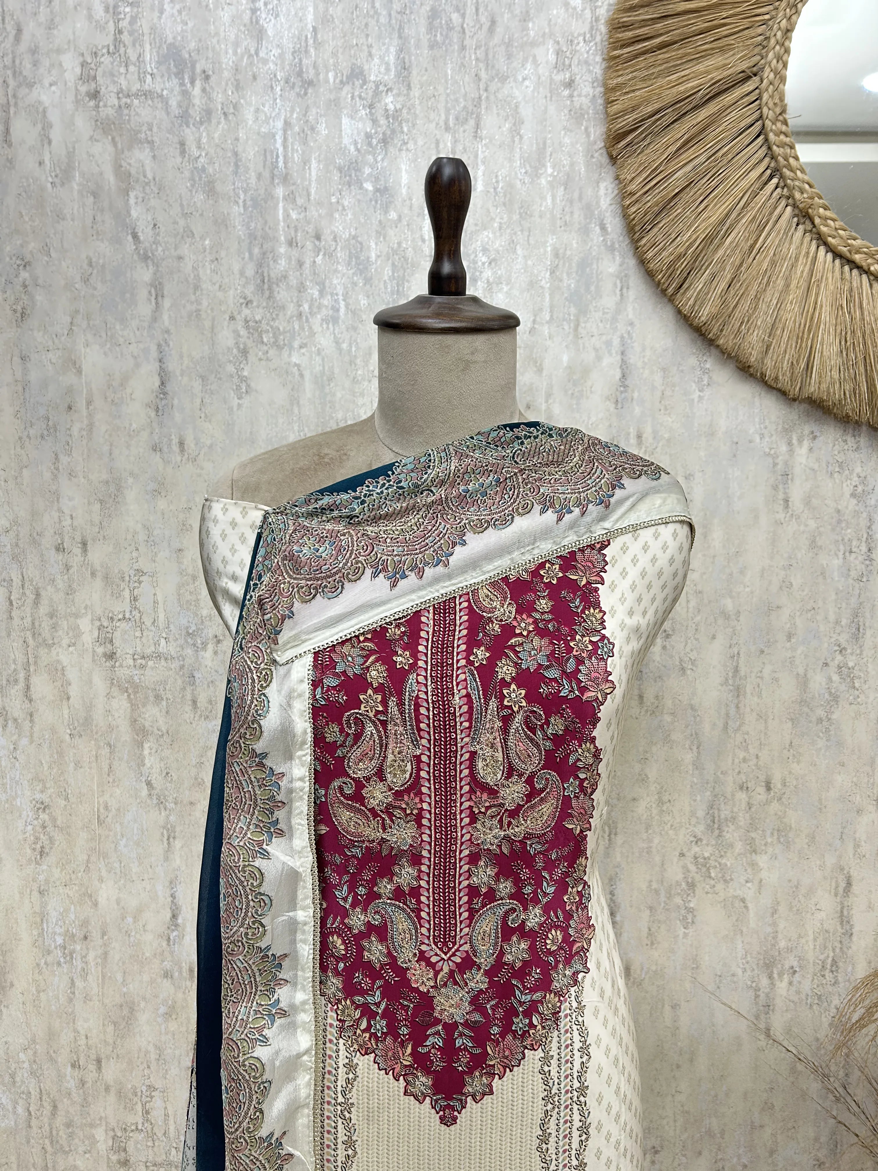 Zari Work Crepe Unstitched Suit Set