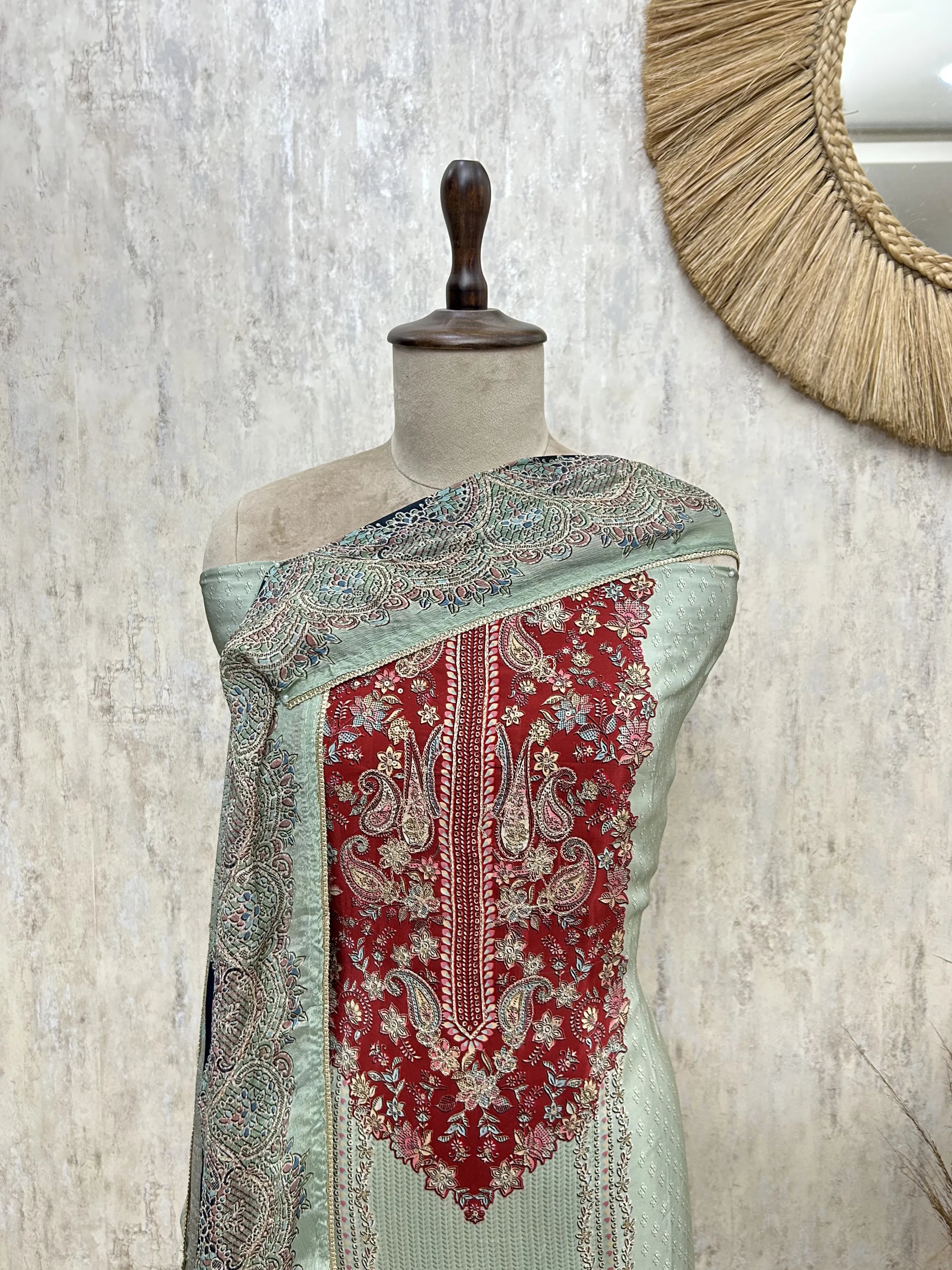 Zari Work Crepe Unstitched Suit Set