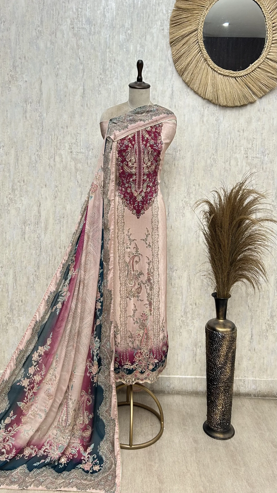 Zari Work Crepe Unstitched Suit Set