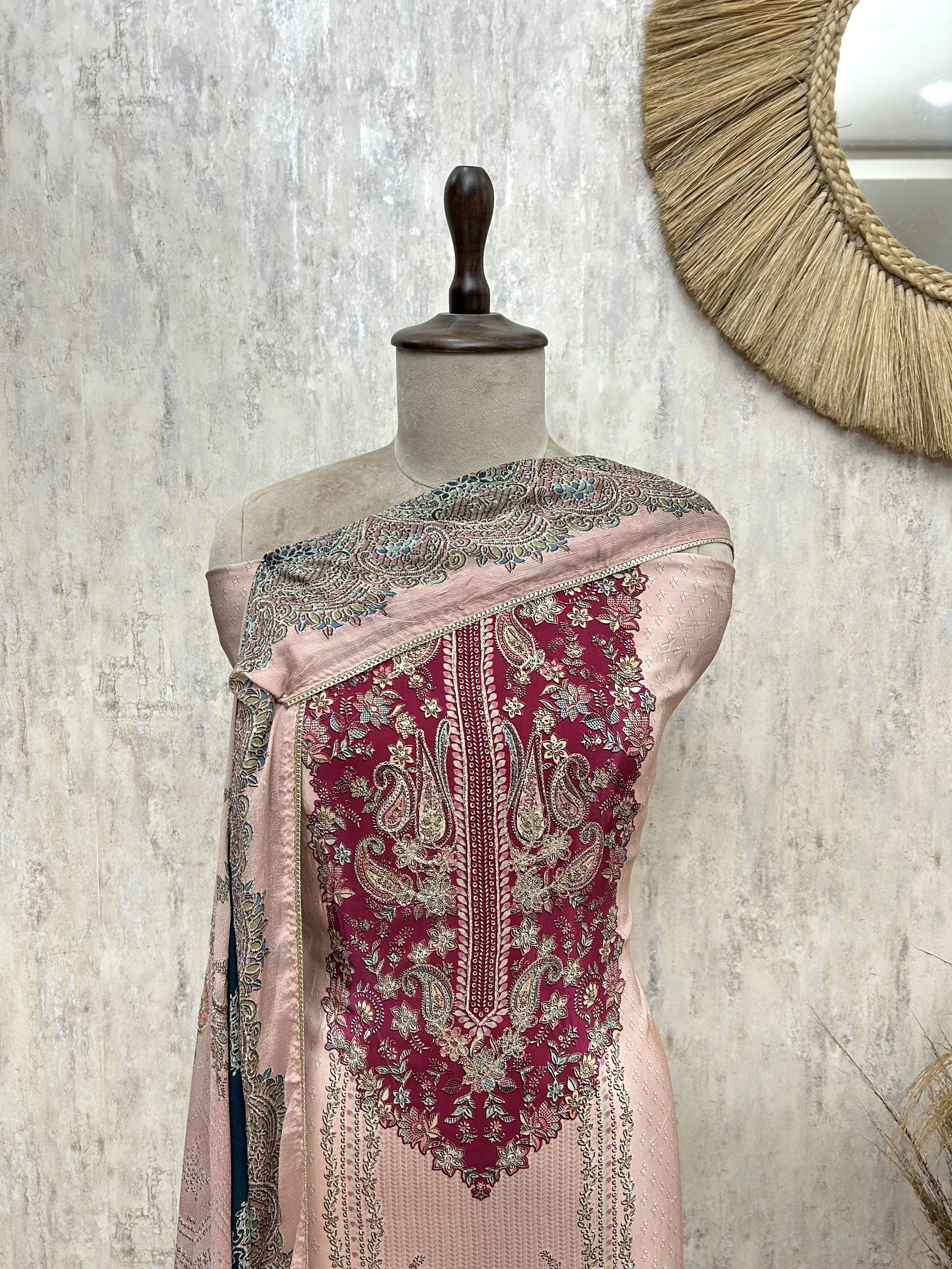 Zari Work Crepe Unstitched Suit Set