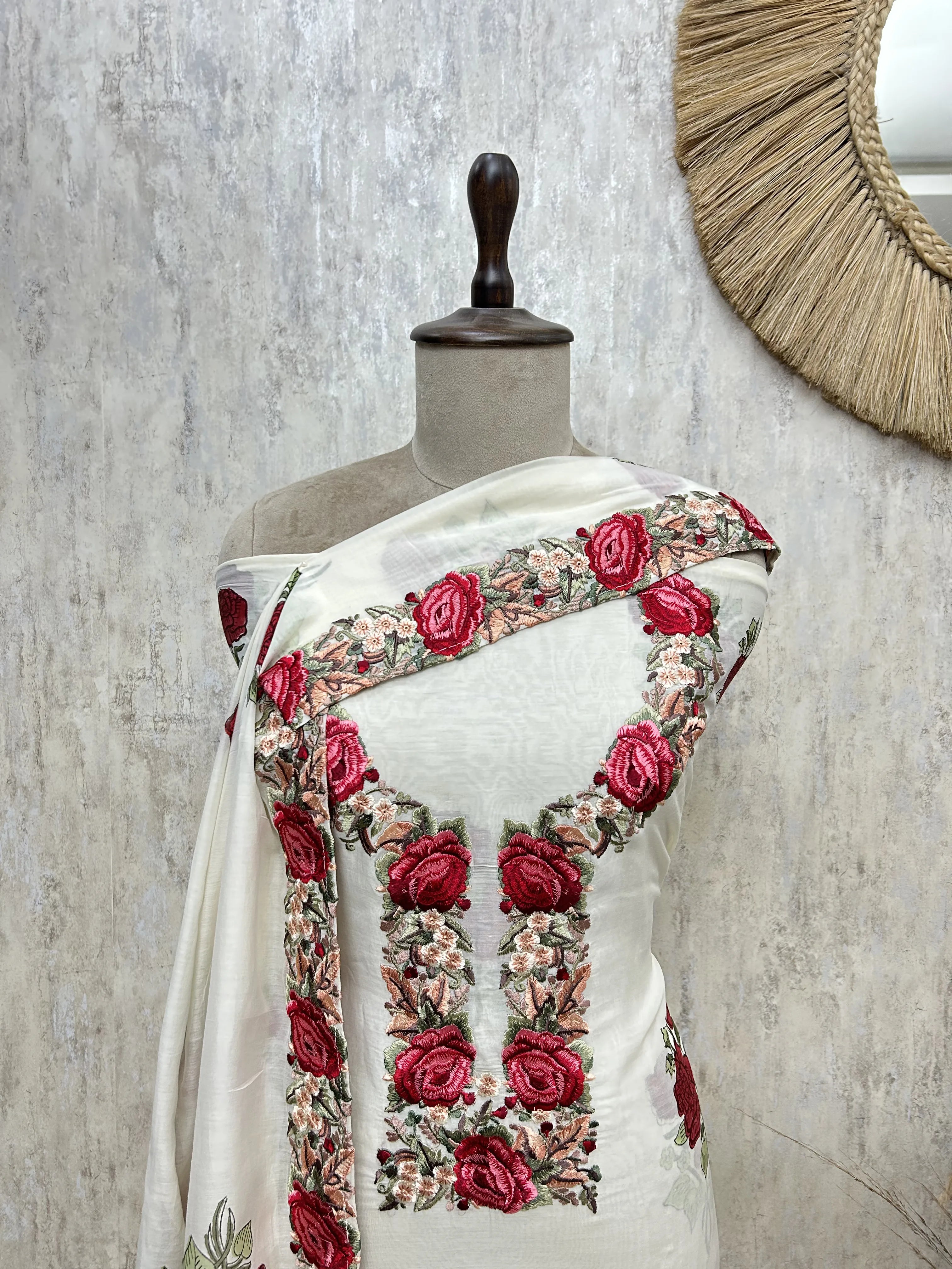 Floral Embroidery Mul cotton Unstitched suit