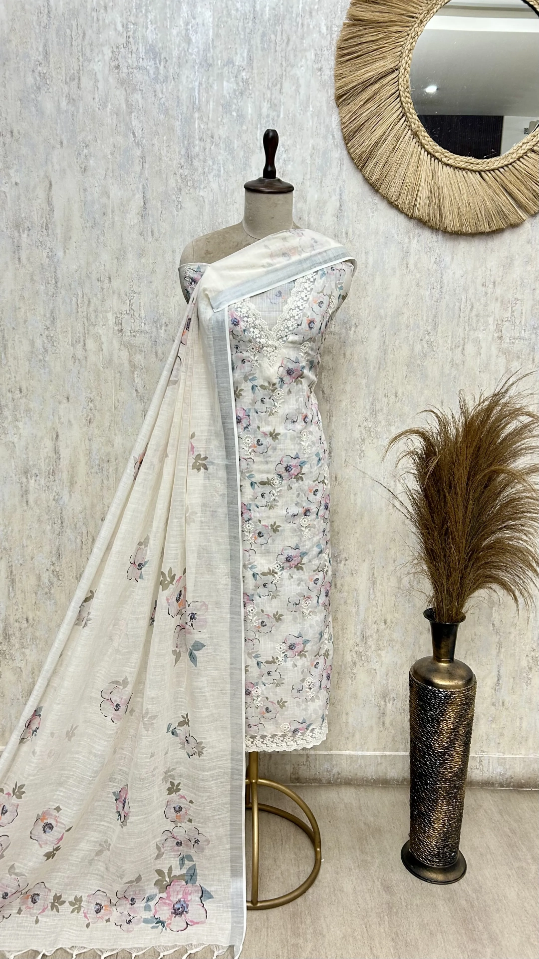 Blush Floral Serenity Linen Unstitched suit