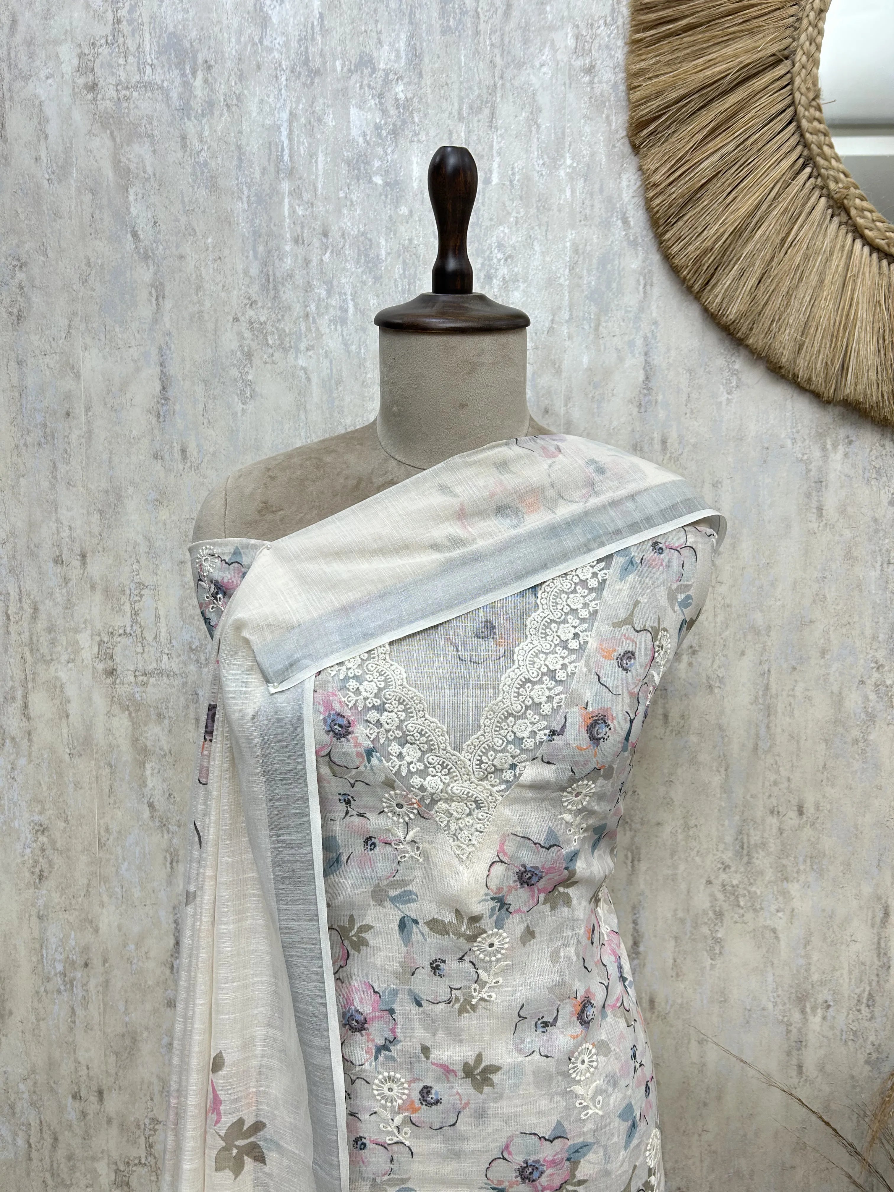 Blush Floral Serenity Linen Unstitched suit