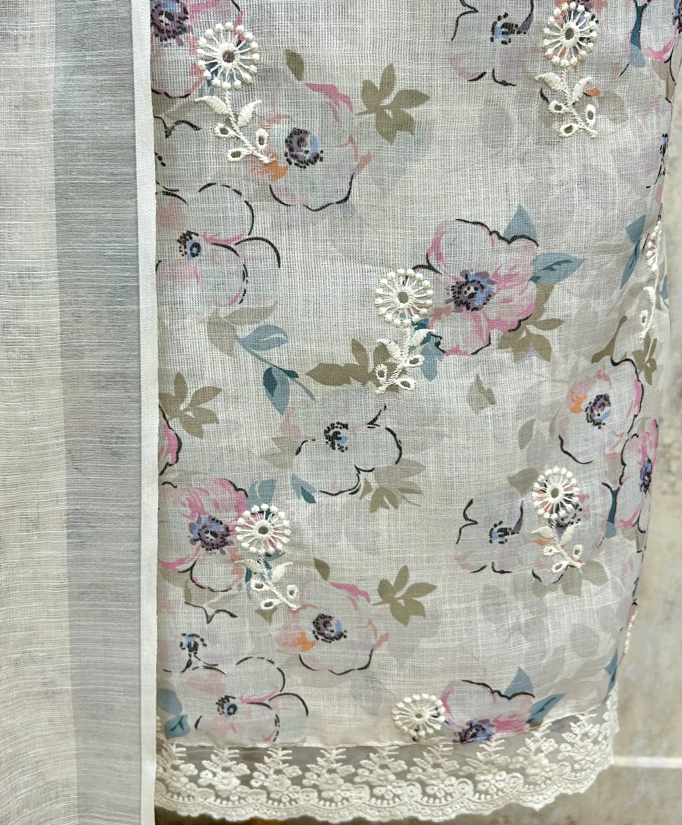 Blush Floral Serenity Linen Unstitched suit