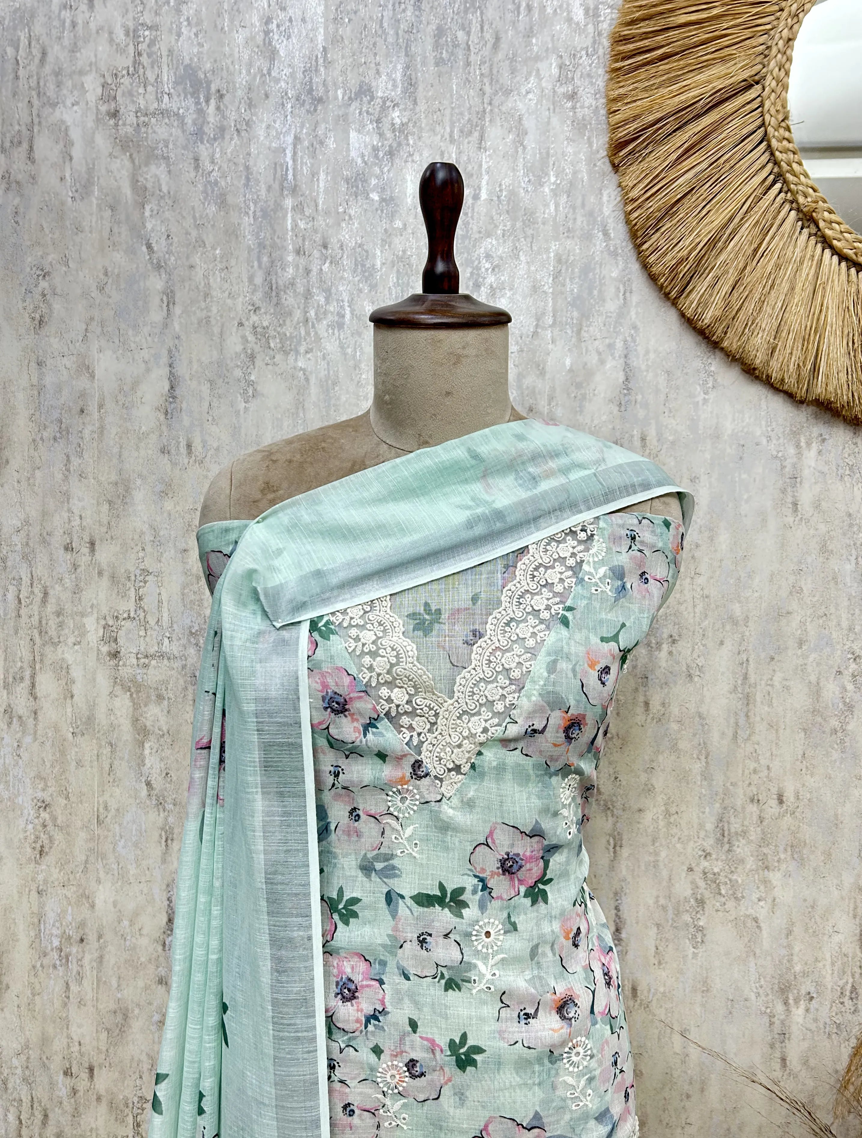 Blush Floral Serenity Linen Unstitched suit
