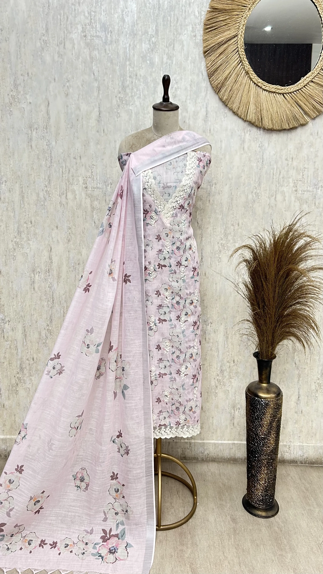 Blush Floral Serenity Linen Unstitched suit
