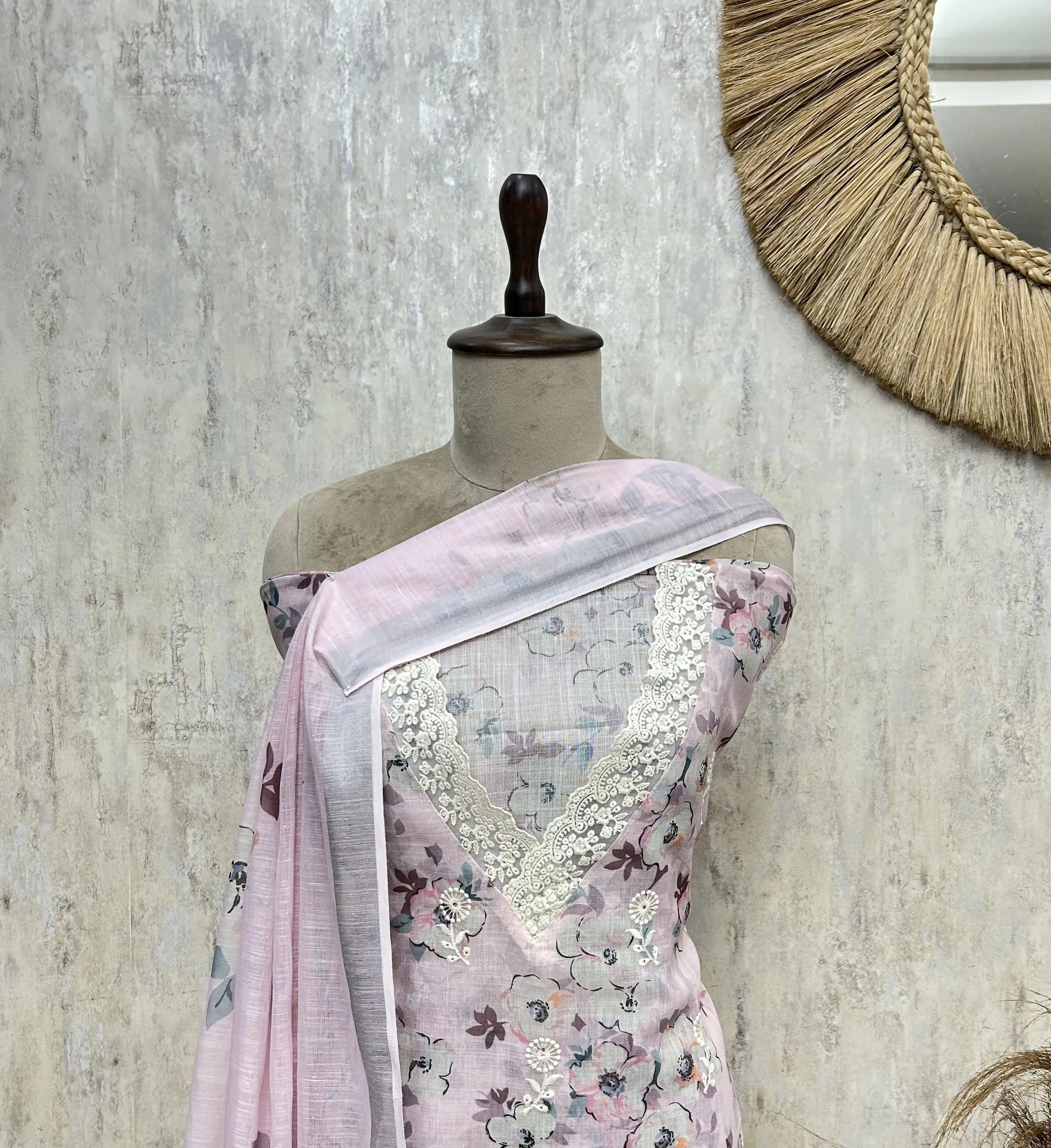Blush Floral Serenity Linen Unstitched suit