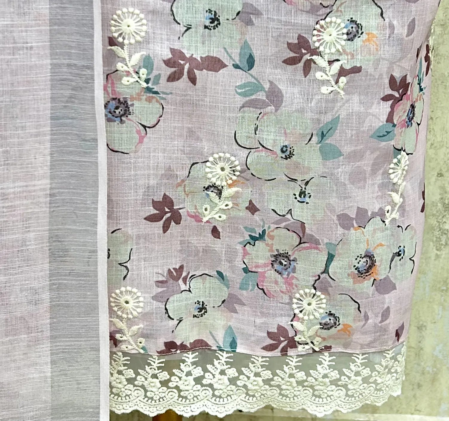 Blush Floral Serenity Linen Unstitched suit