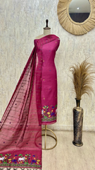 Emerald Floral Heritage Jamdani linen Unstitched suit