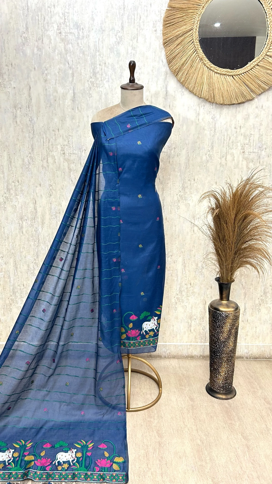 Emerald Floral Heritage Jamdani linen Unstitched suit