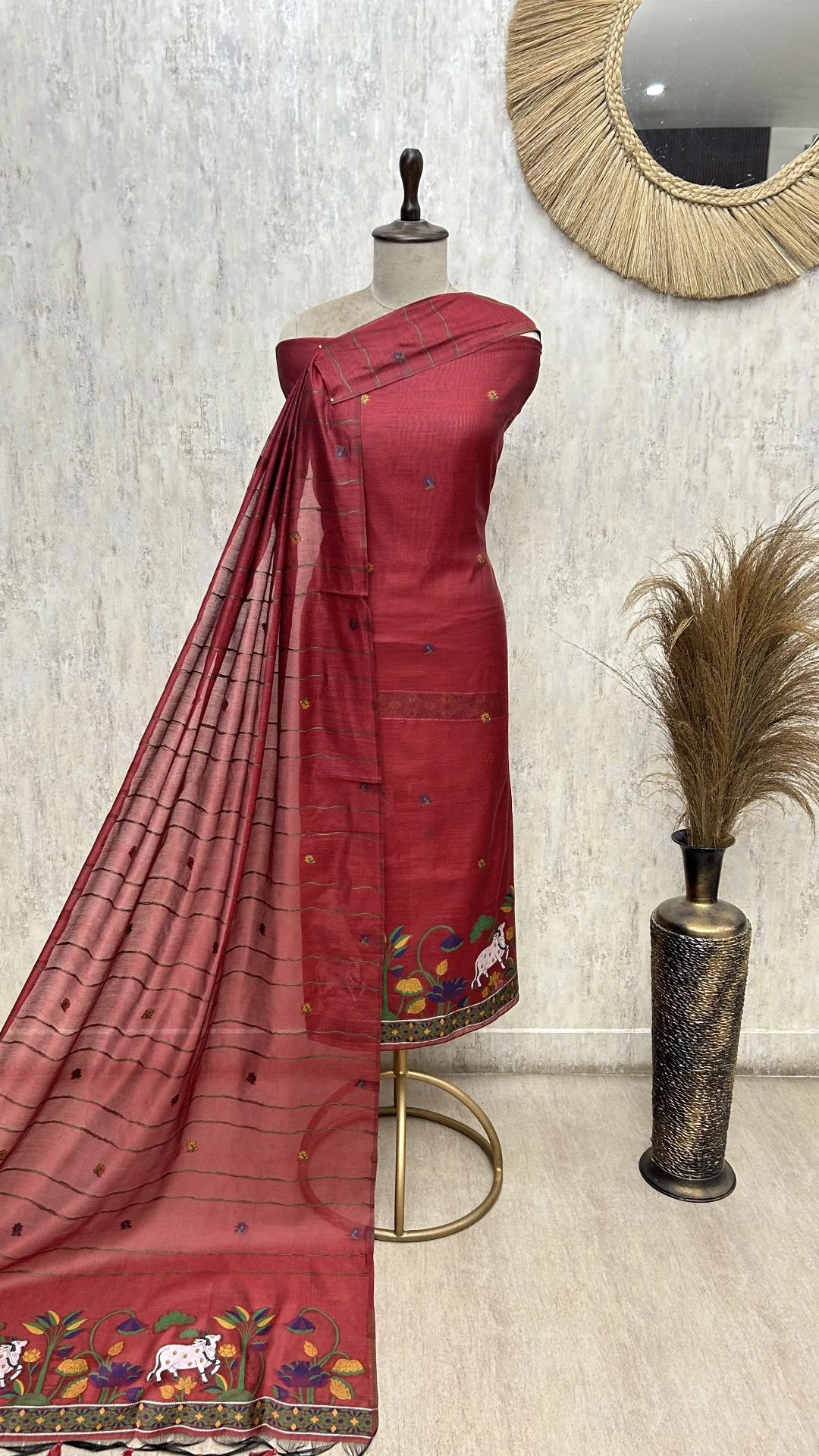 Emerald Floral Heritage Jamdani linen Unstitched suit