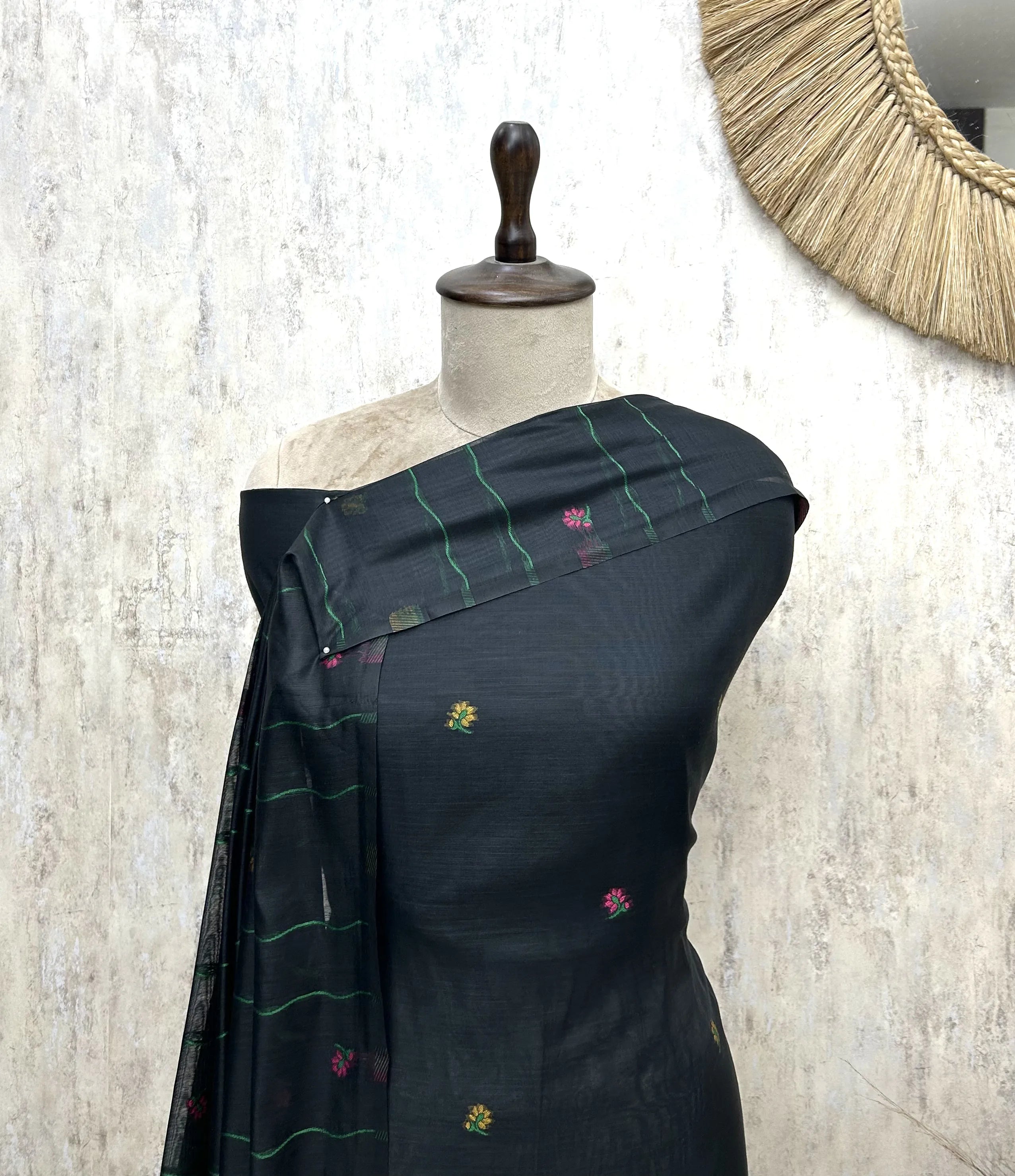 Emerald Floral Heritage Jamdani linen Unstitched suit