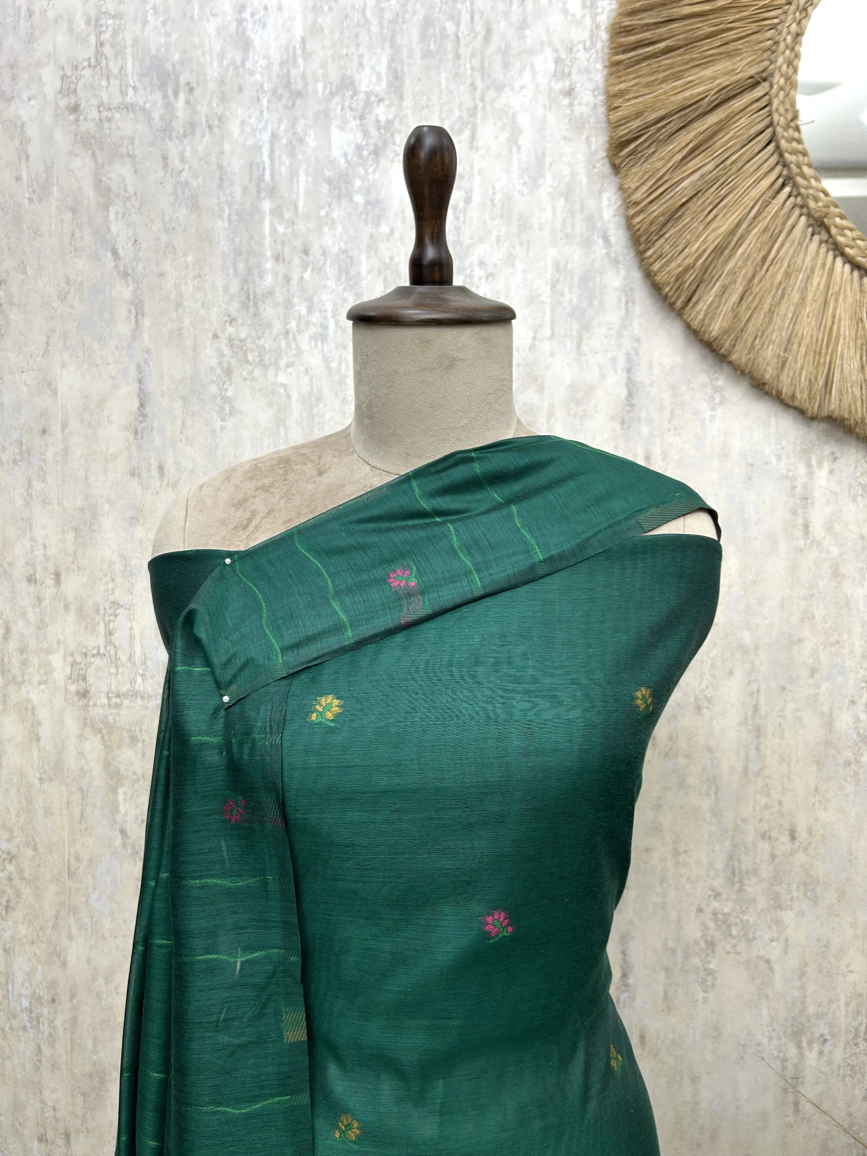 Emerald Floral Heritage Jamdani linen Unstitched suit
