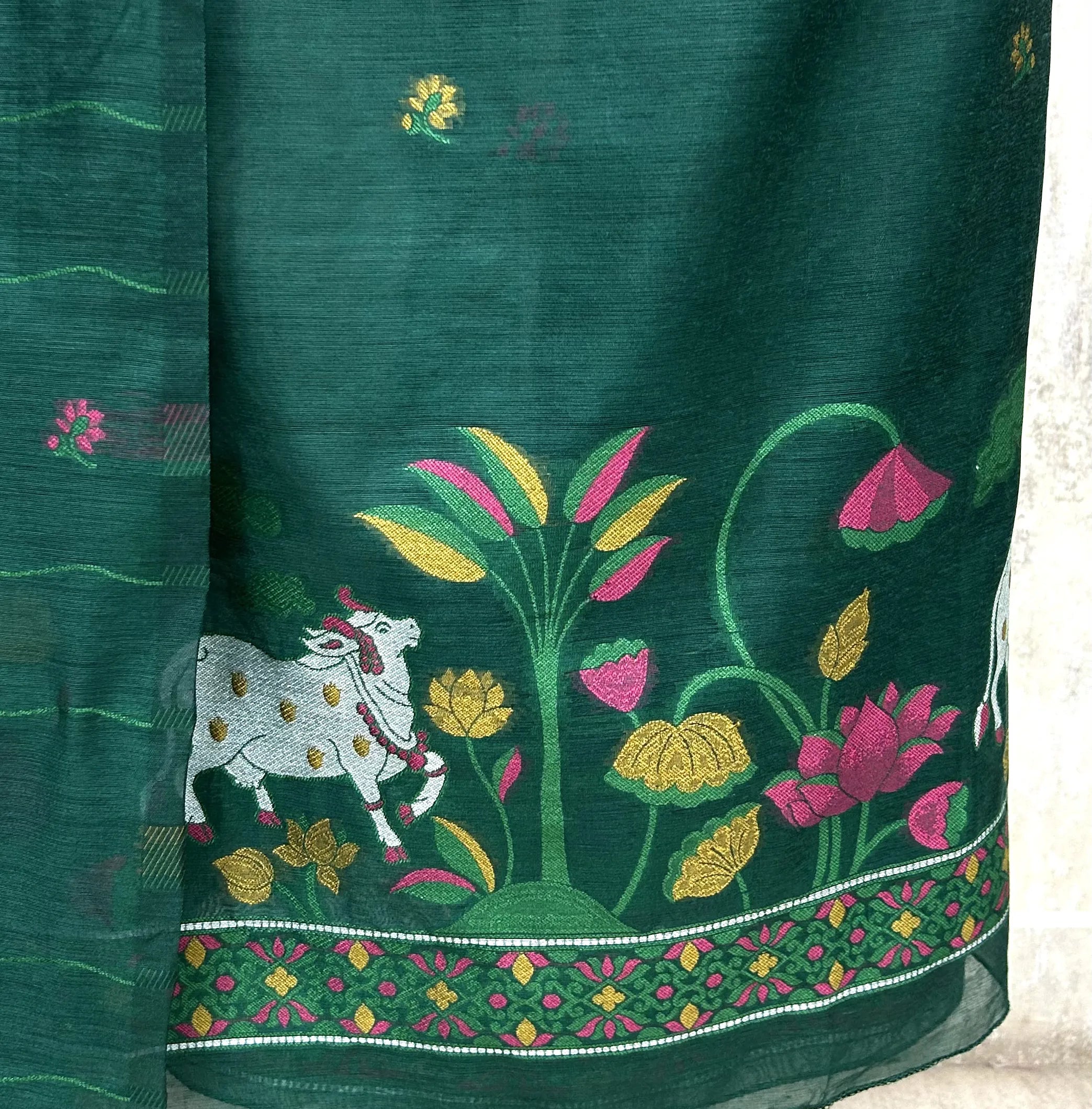 Emerald Floral Heritage Jamdani linen Unstitched suit