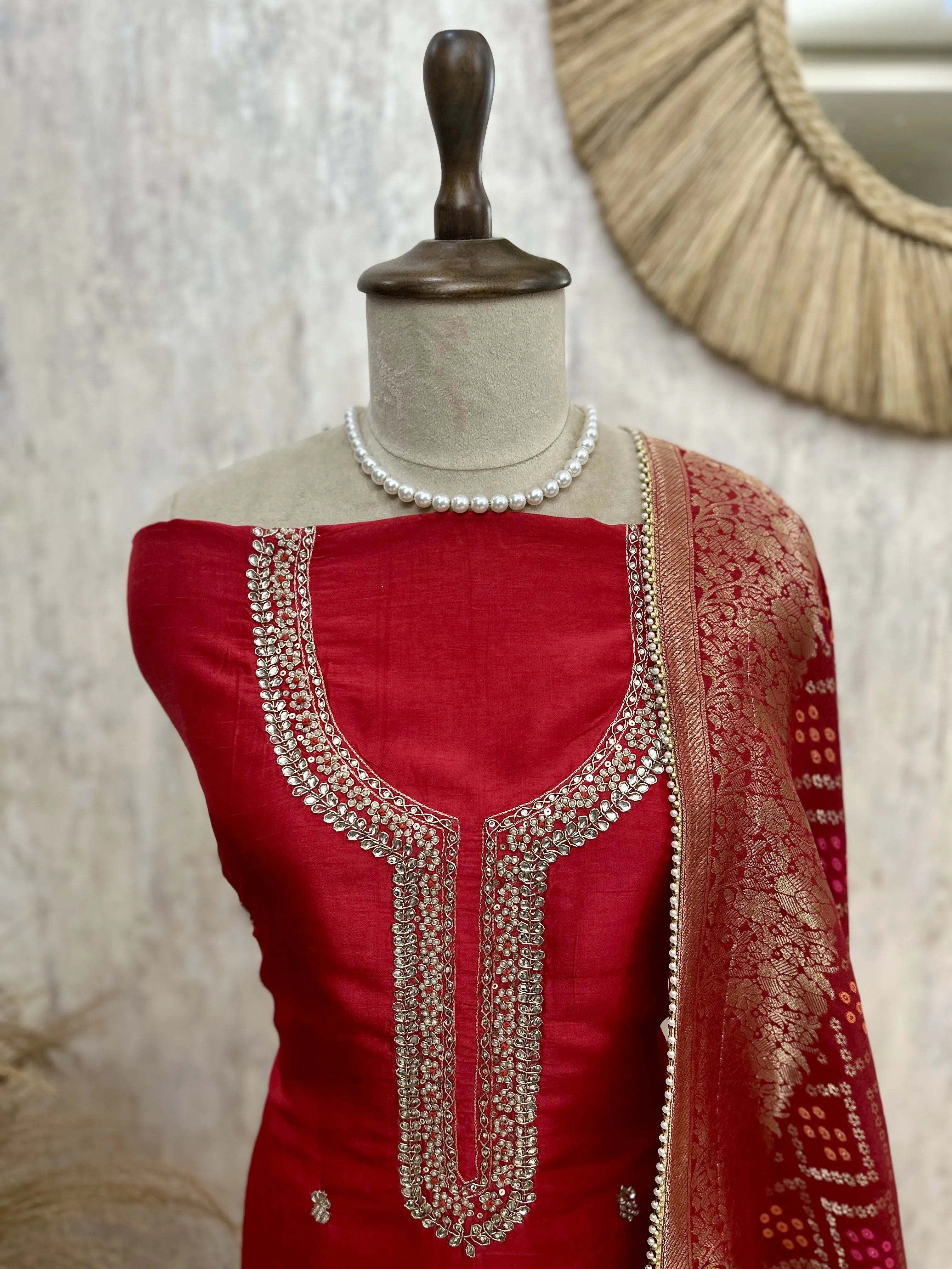 Dola Silk Unstitched Suit Set Featuring Dola Silk Dupatta