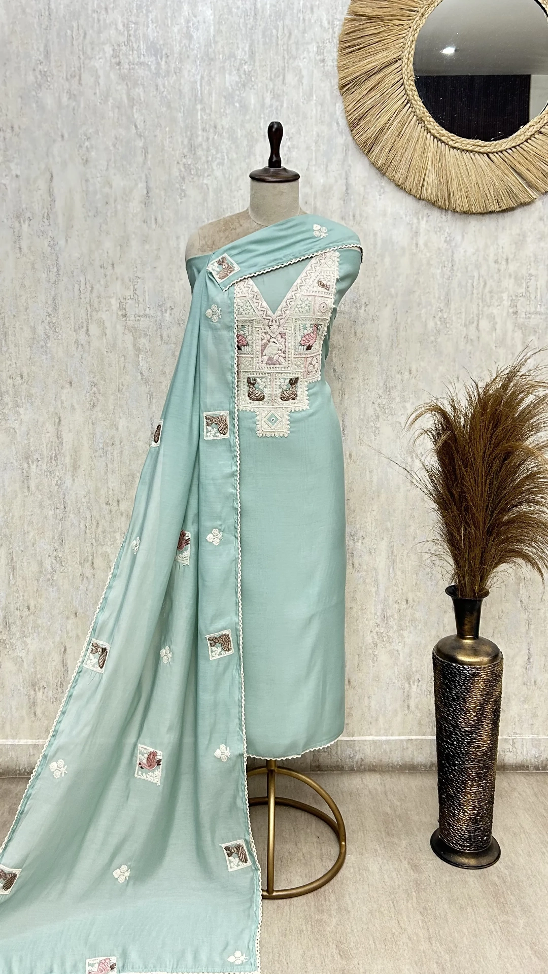 Vintage motid Mul chanderi Unstitched suit