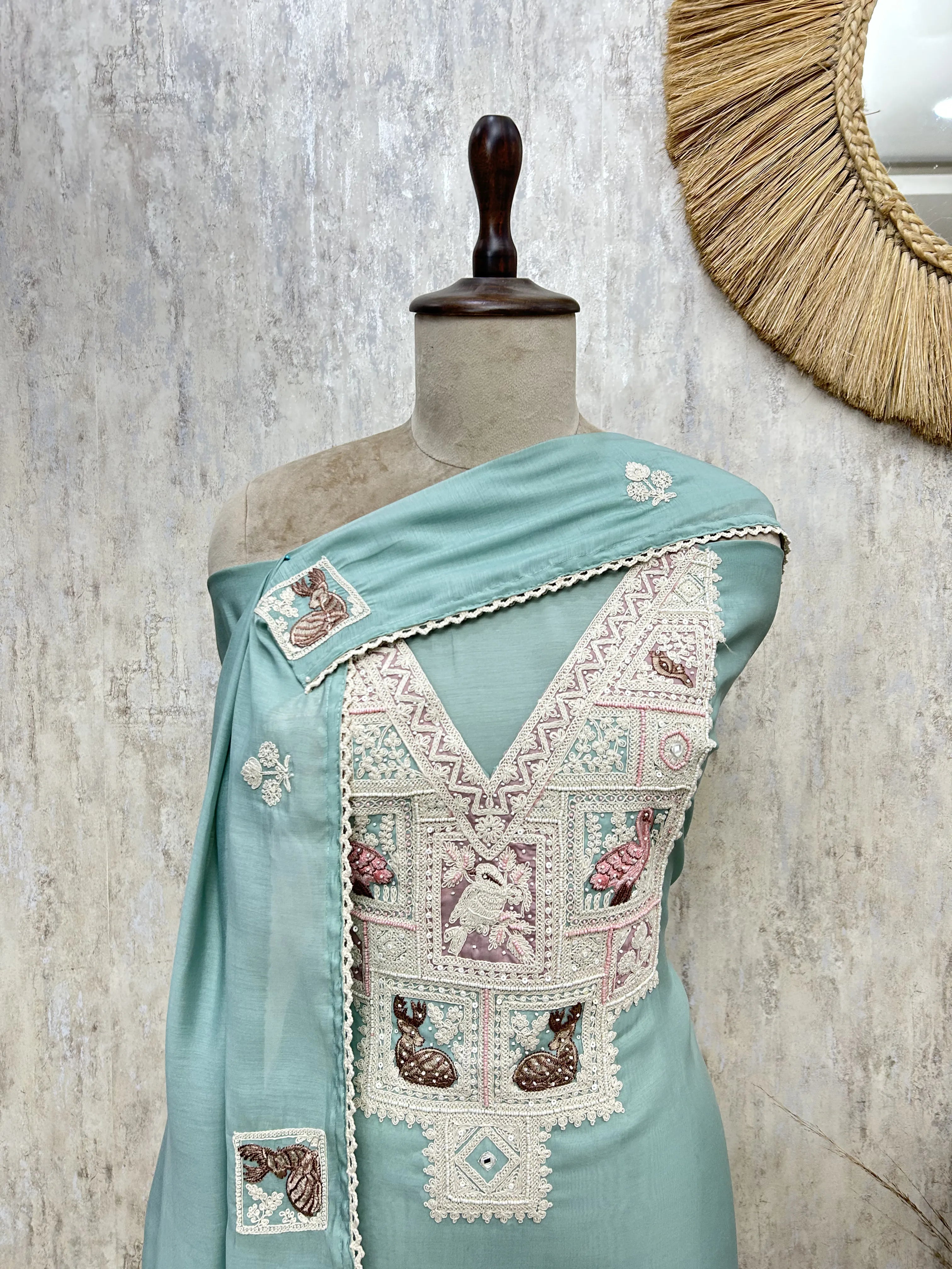 Vintage motid Mul chanderi Unstitched suit