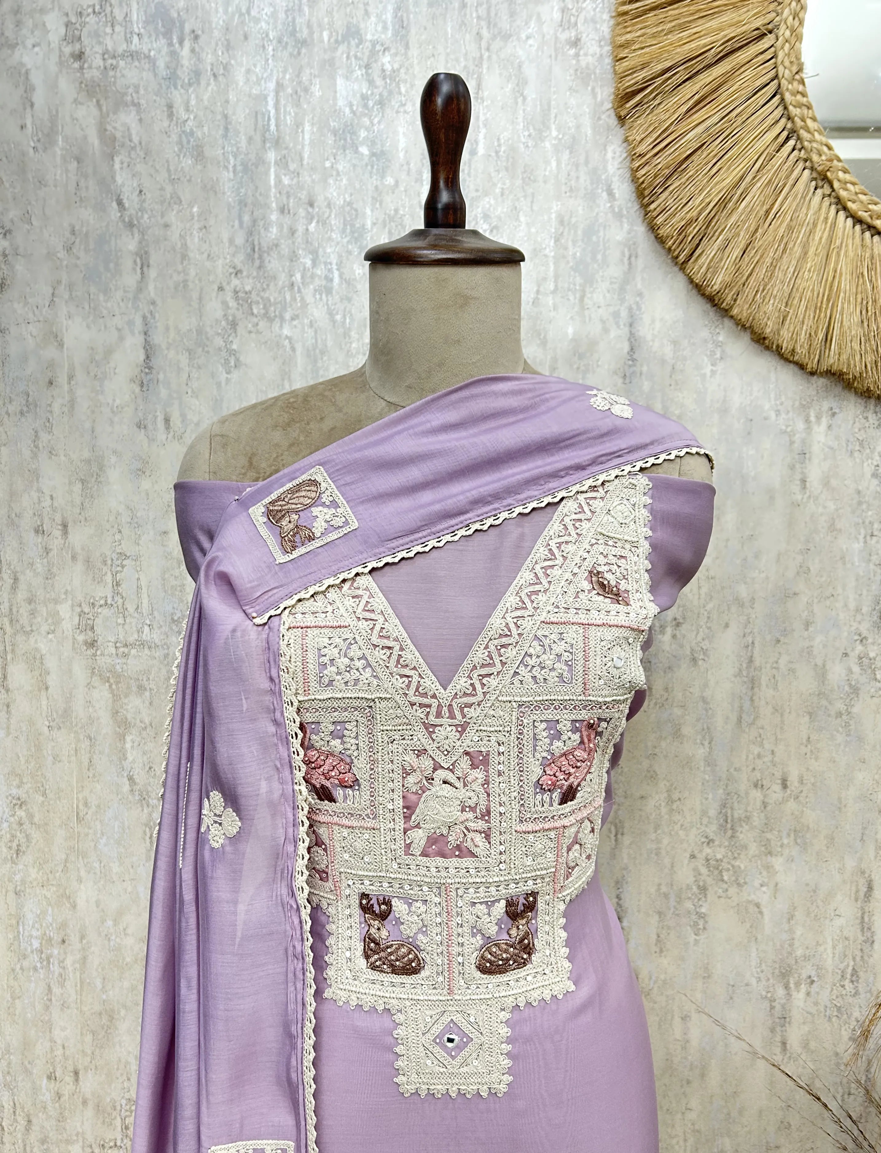 Vintage motid Mul chanderi Unstitched suit