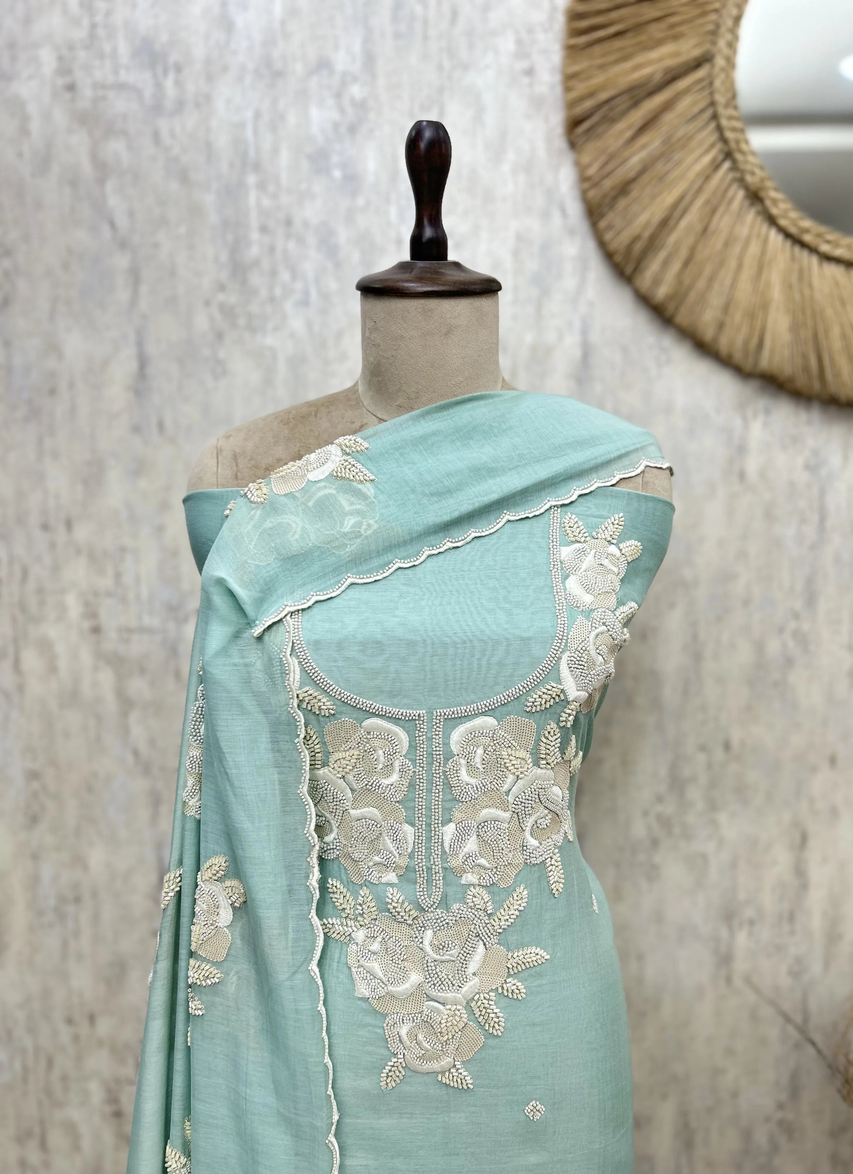 Blush Floral Embroidered mul cotton Unstitched suit