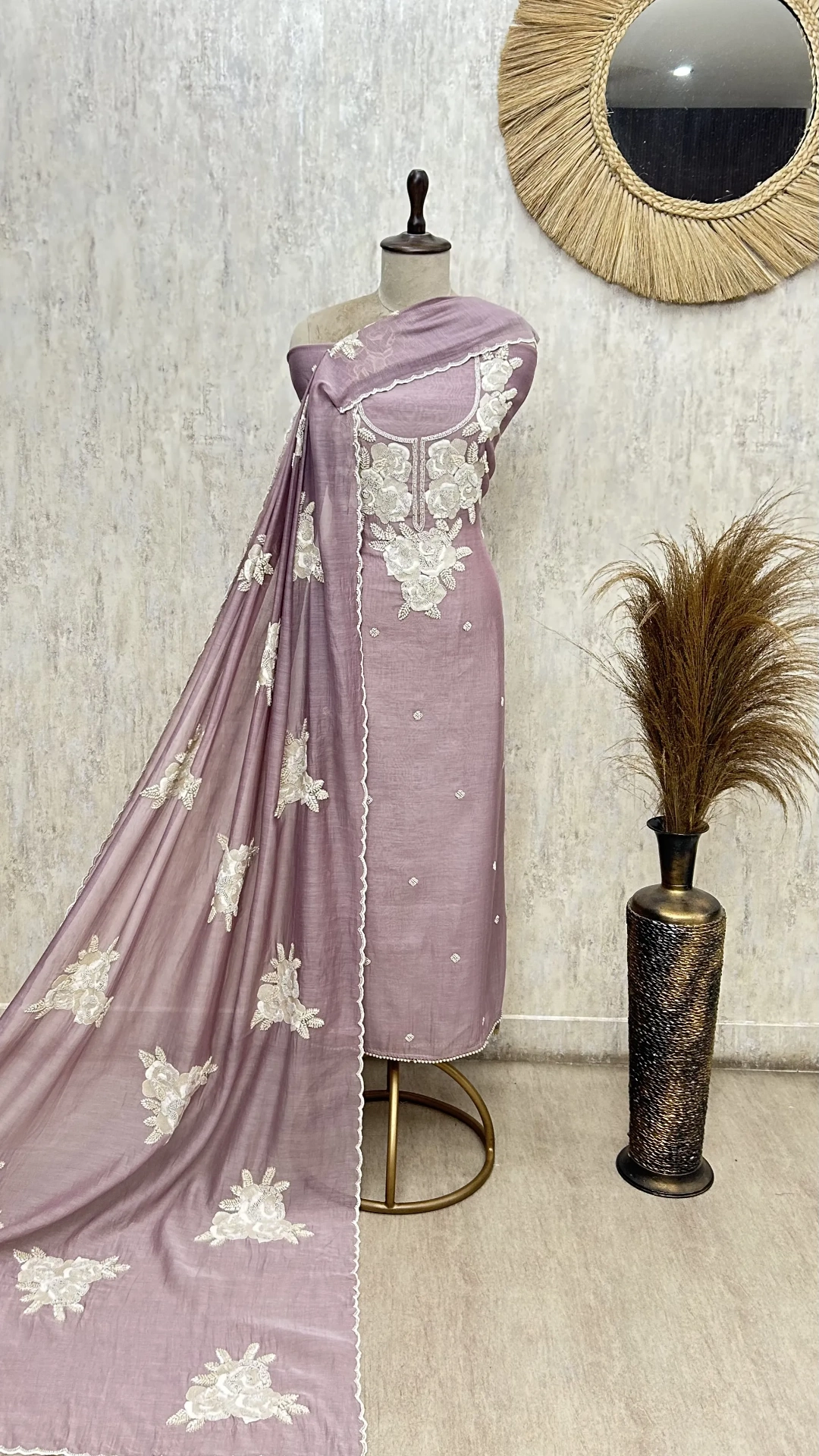 Blush Floral Embroidered mul cotton Unstitched suit