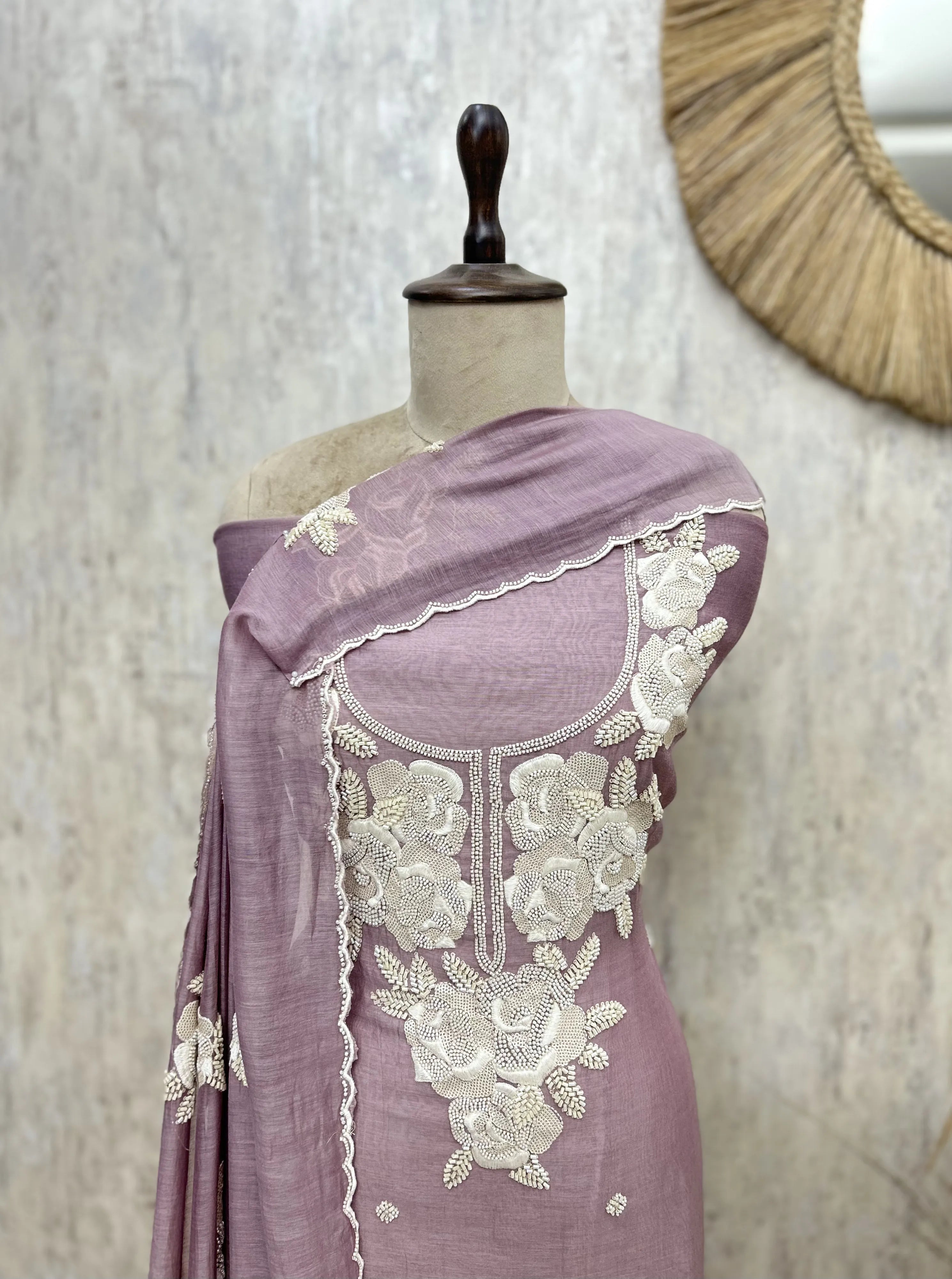 Blush Floral Embroidered mul cotton Unstitched suit