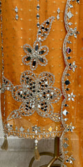 Organza Unstitched Suit Set With Organza Dupatta Featuring Mirror Work
