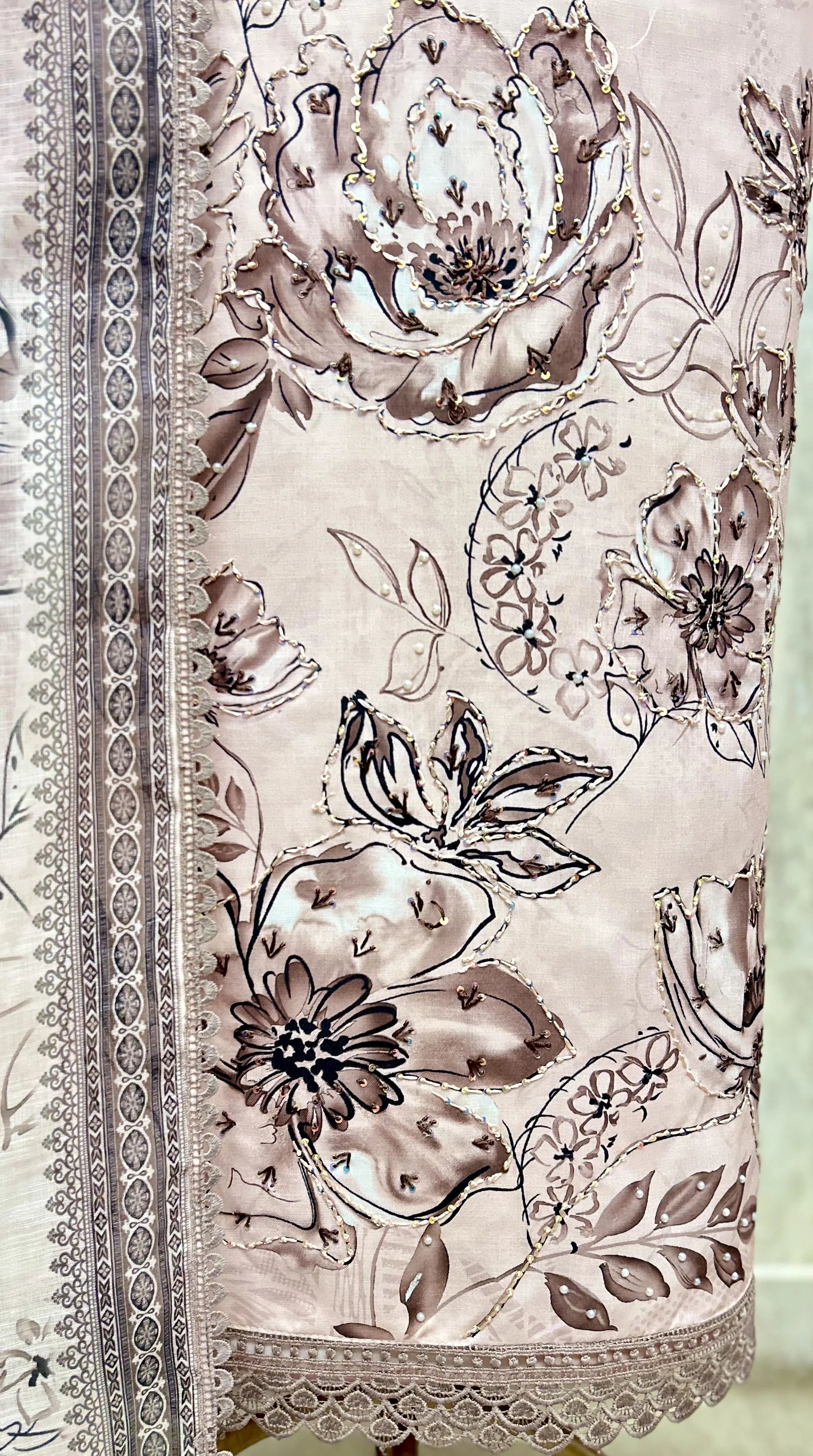 Mint Floral Embroidered Linen cotton Unstitched suit