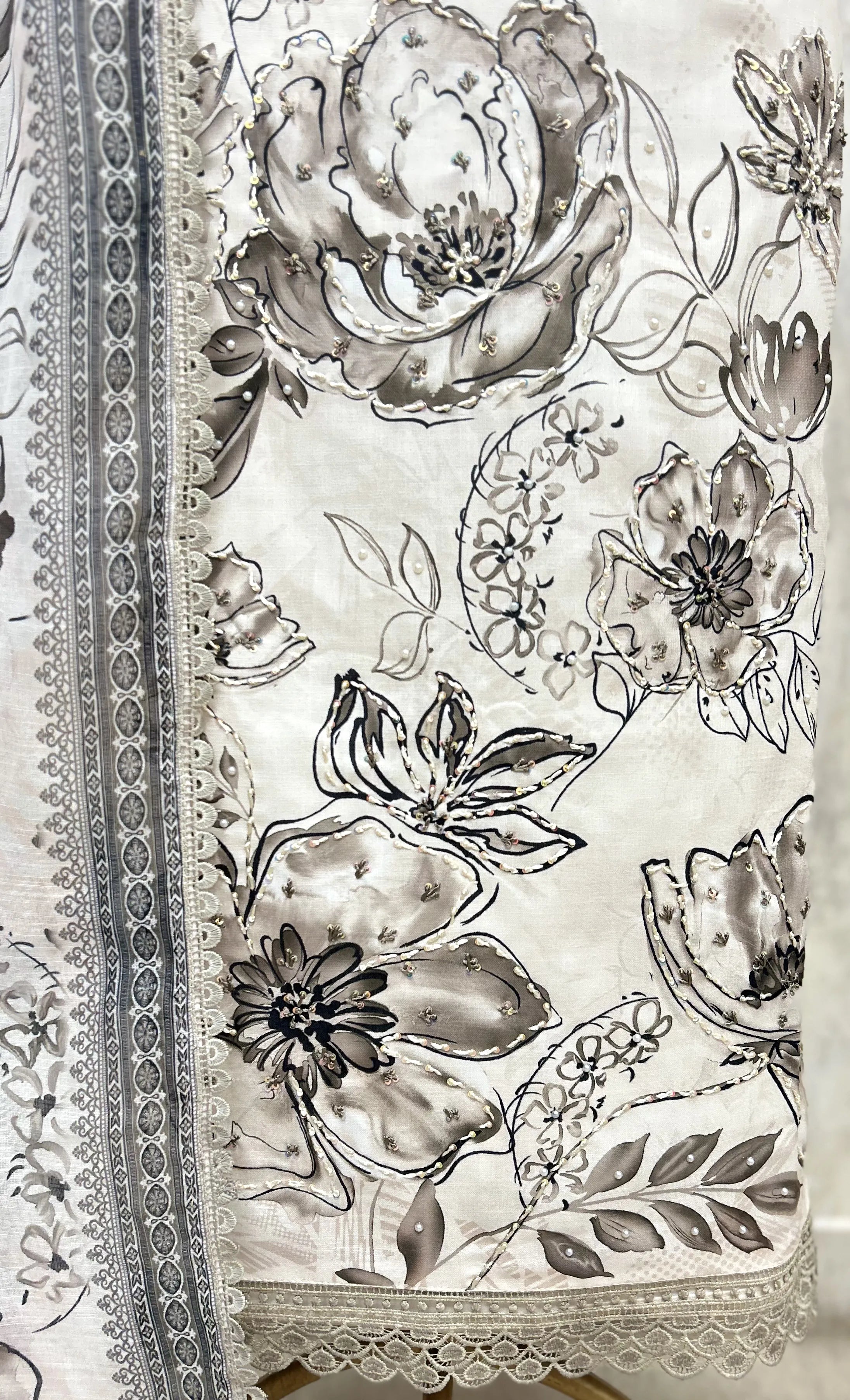 Mint Floral Embroidered Linen cotton Unstitched suit