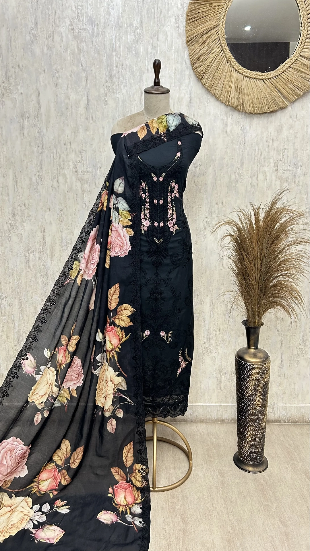 Sky Bloom Mul Elegance Unstitched Suit
