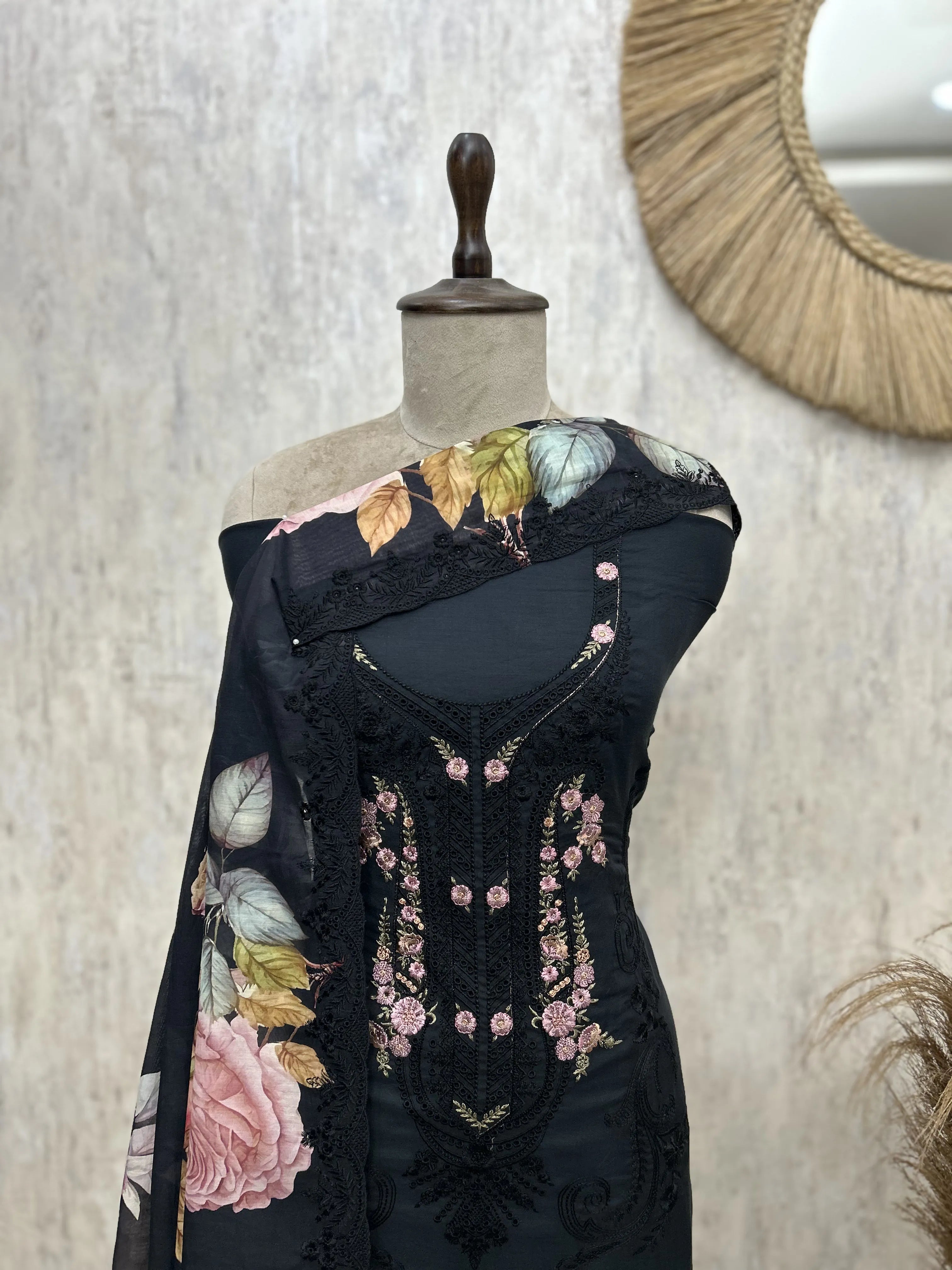 Sky Bloom Mul Elegance Unstitched Suit
