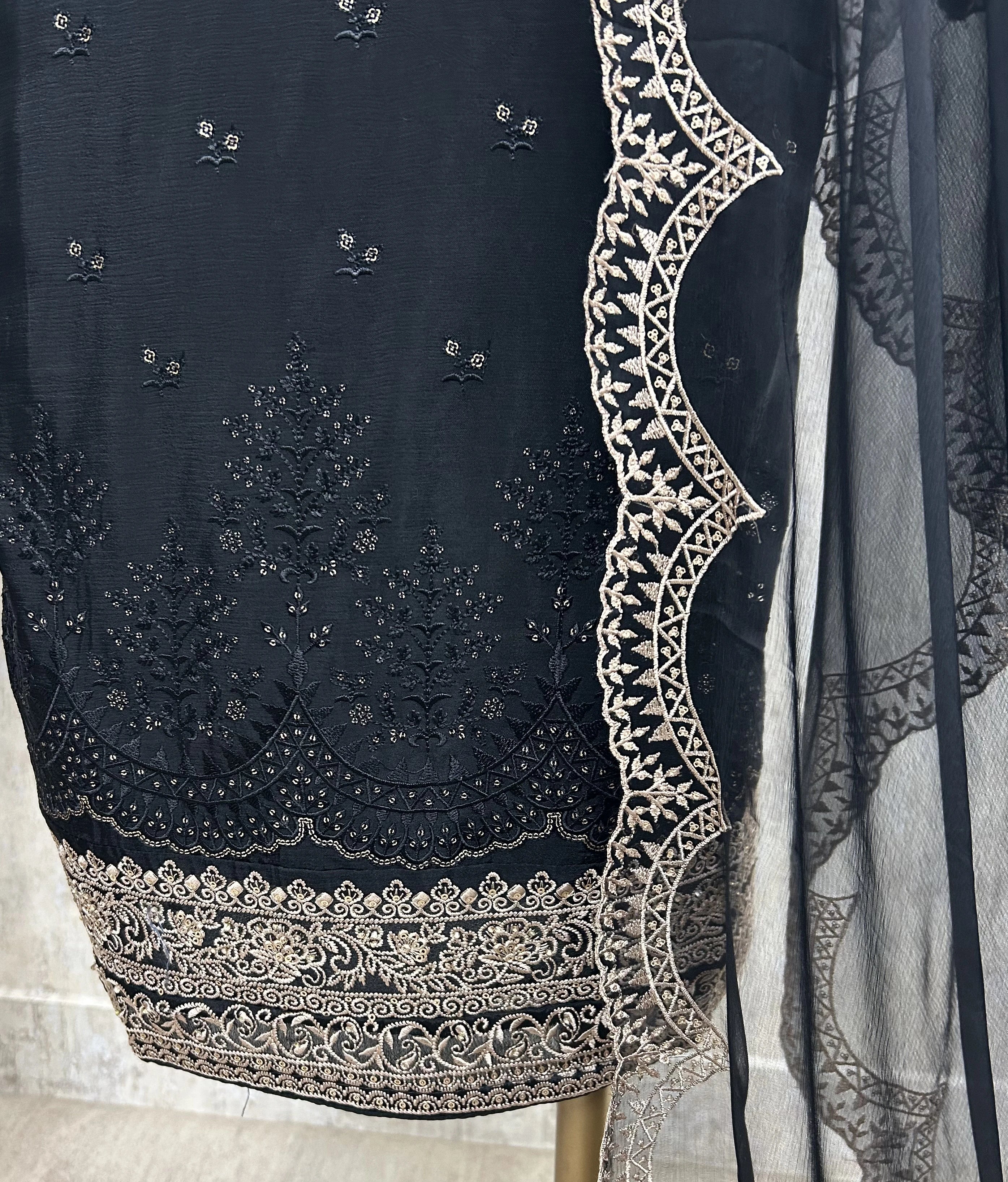 Thread & Pearl Work Chinon Unstitched Suit Set