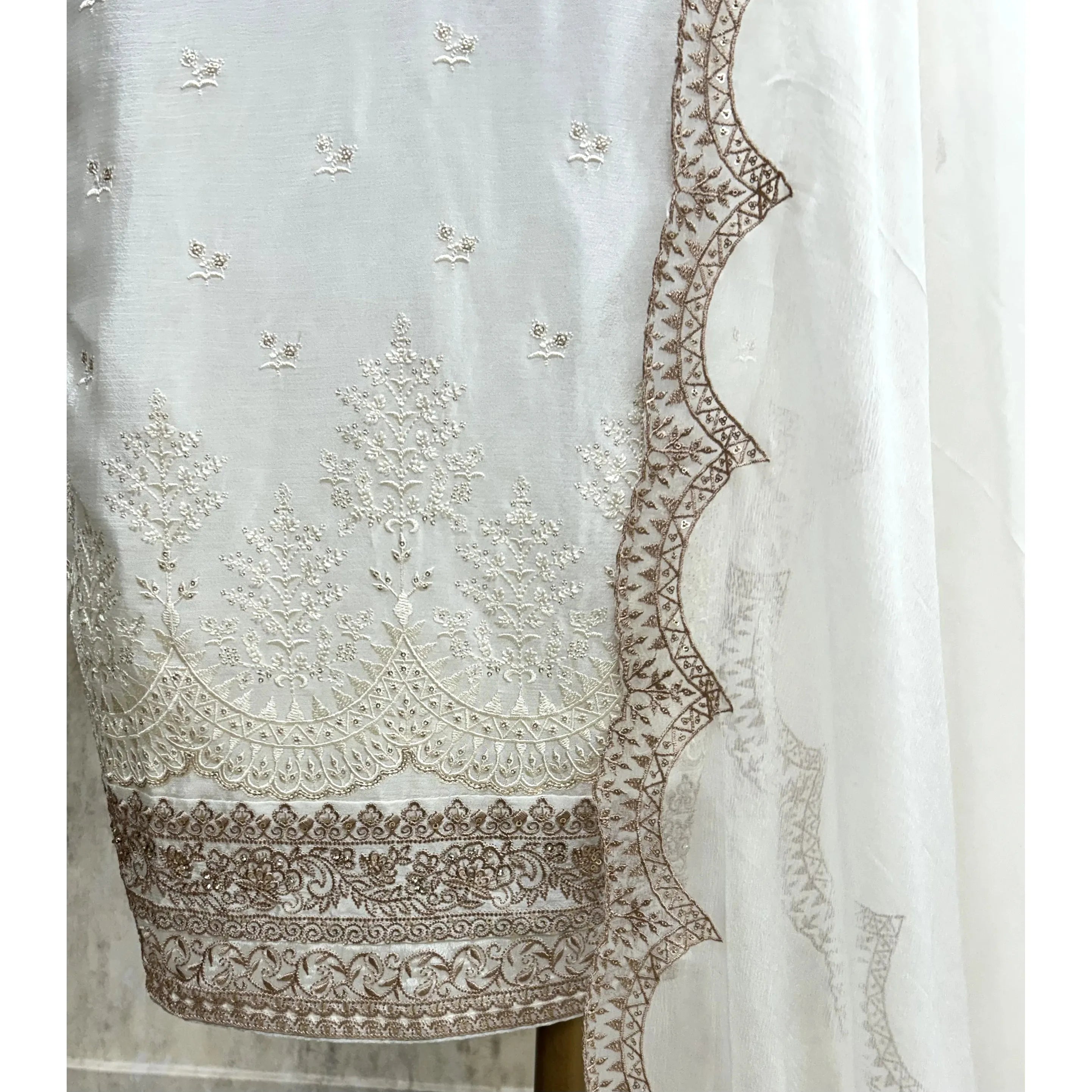 Thread & Pearl Work Chinon Unstitched Suit Set