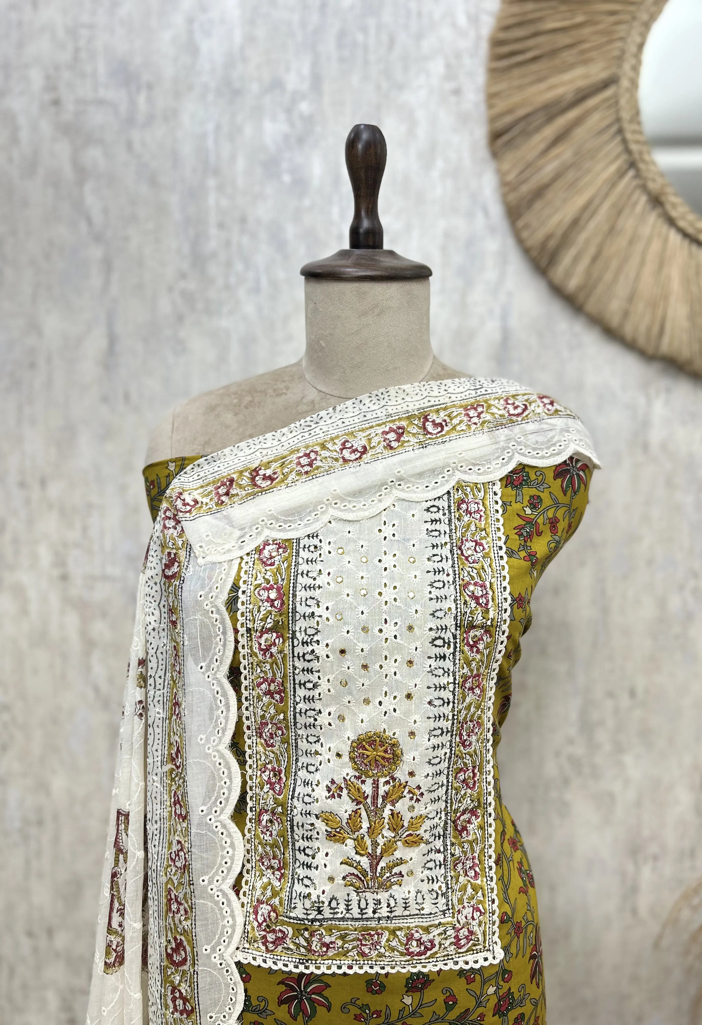 Crimson Floral Lace cotton Unstitched suit