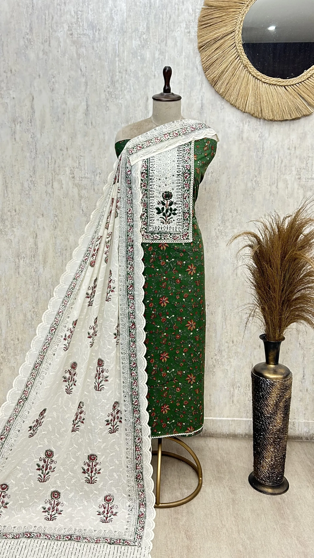 Crimson Floral Lace cotton Unstitched suit