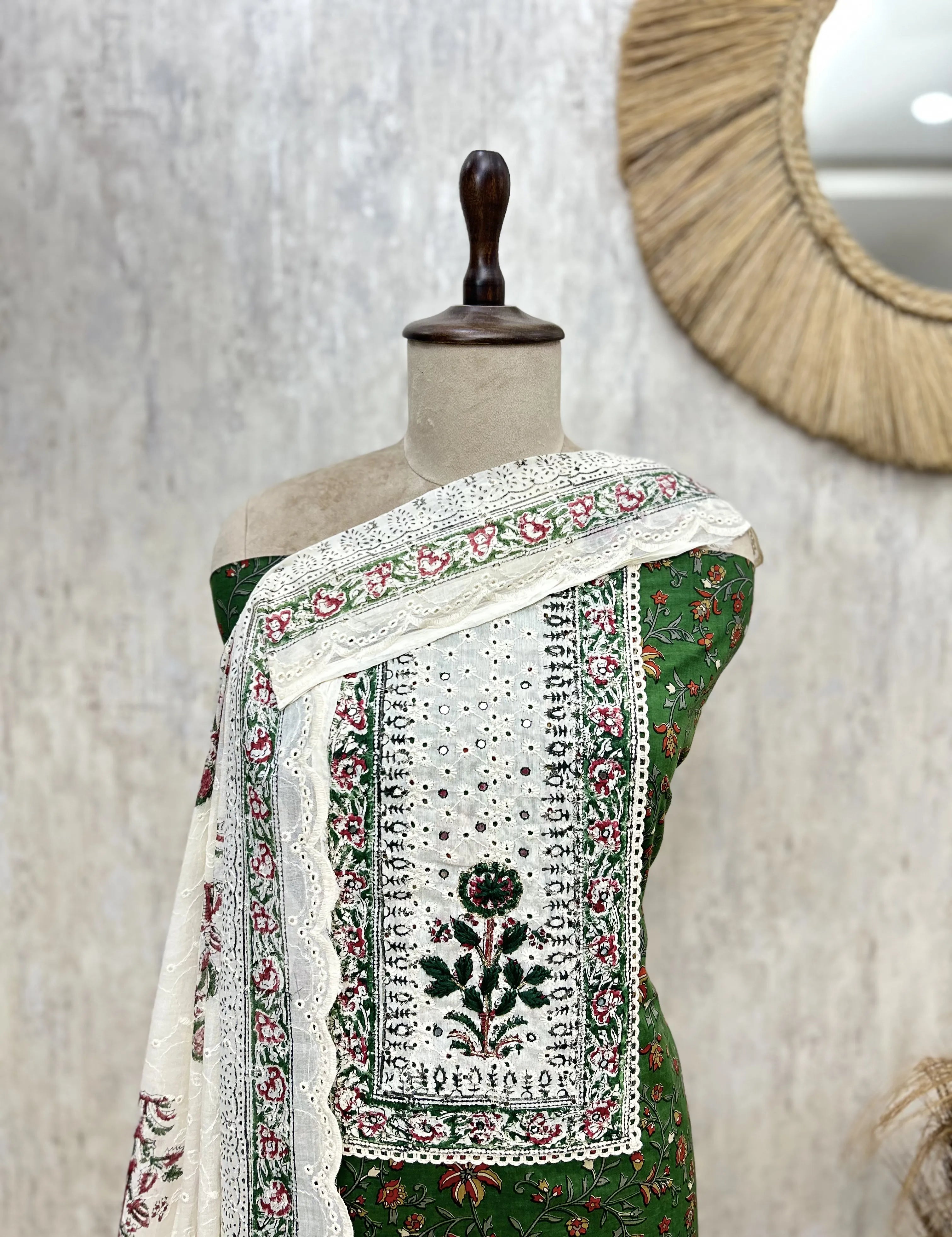 Crimson Floral Lace cotton Unstitched suit