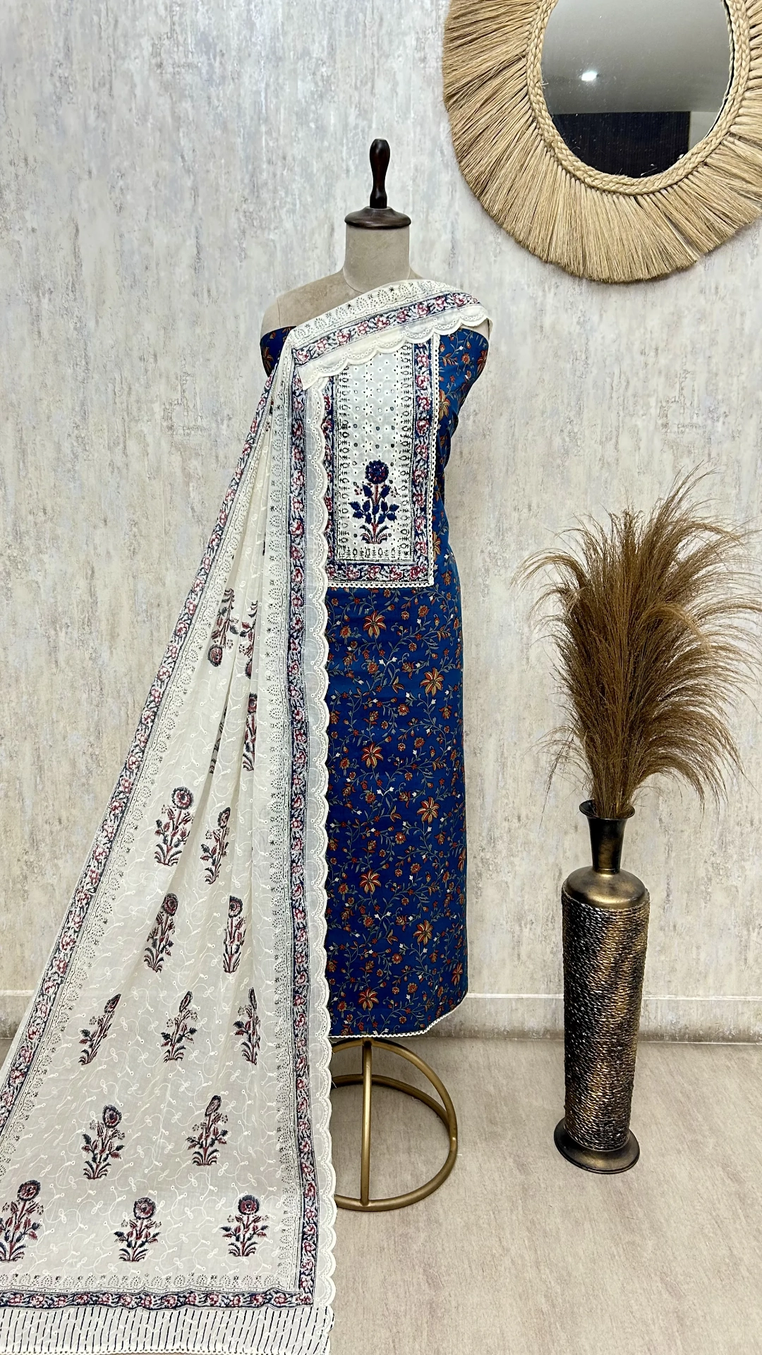 Crimson Floral Lace cotton Unstitched suit