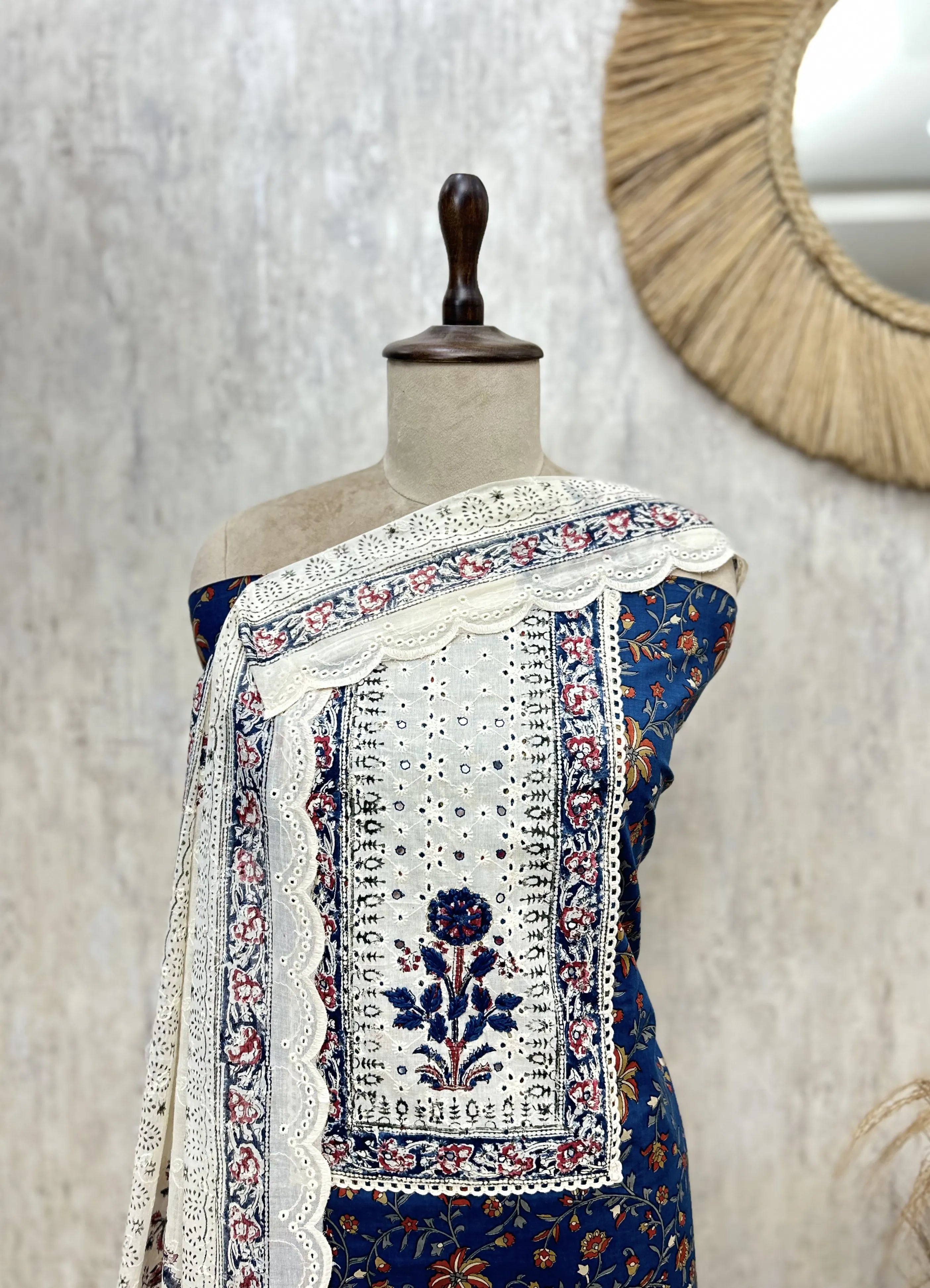 Crimson Floral Lace cotton Unstitched suit