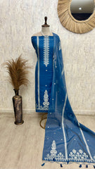 Indigo Unstitched Suit Set With Dupatta