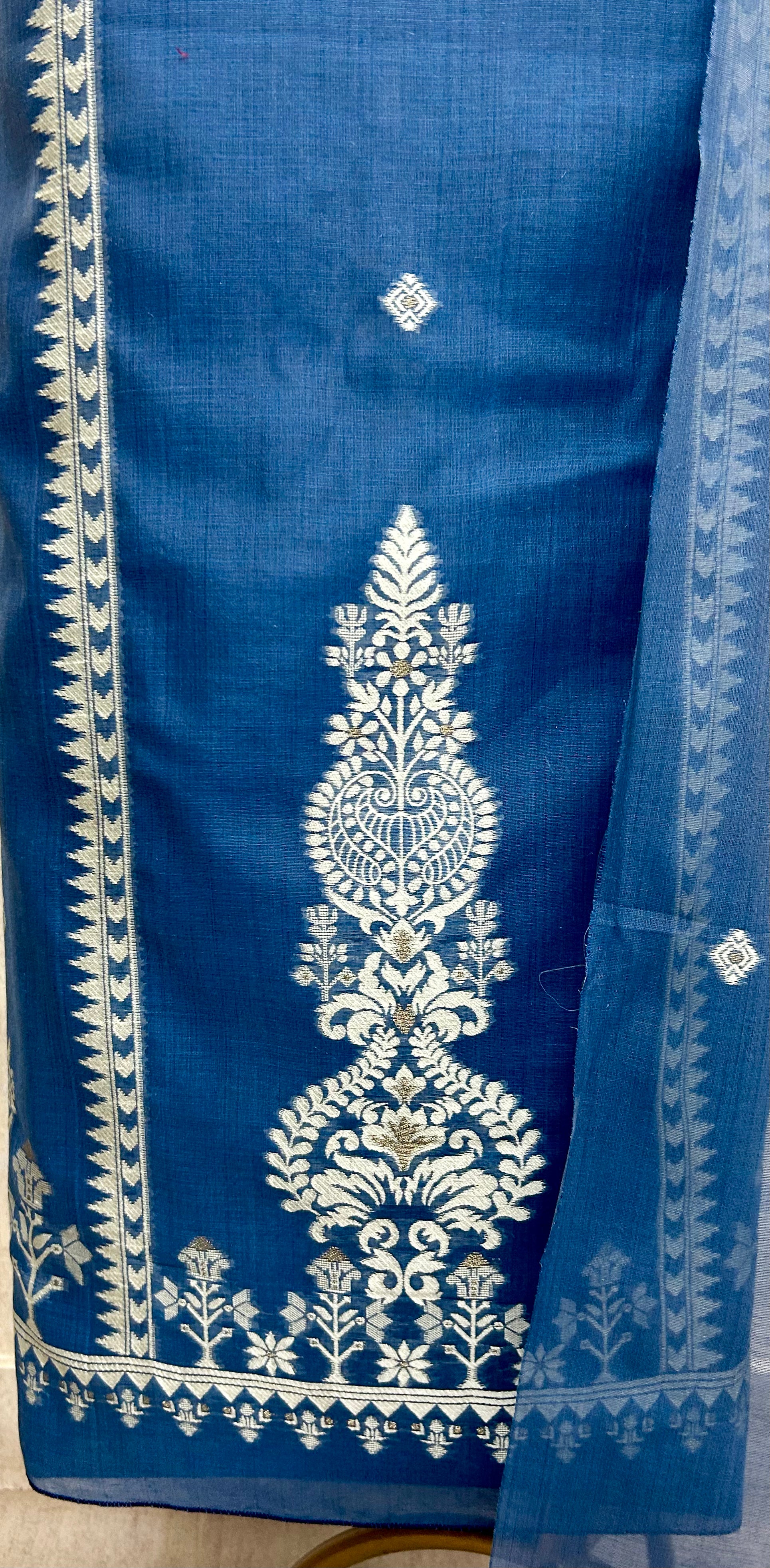 Indigo Unstitched Suit Set With Dupatta