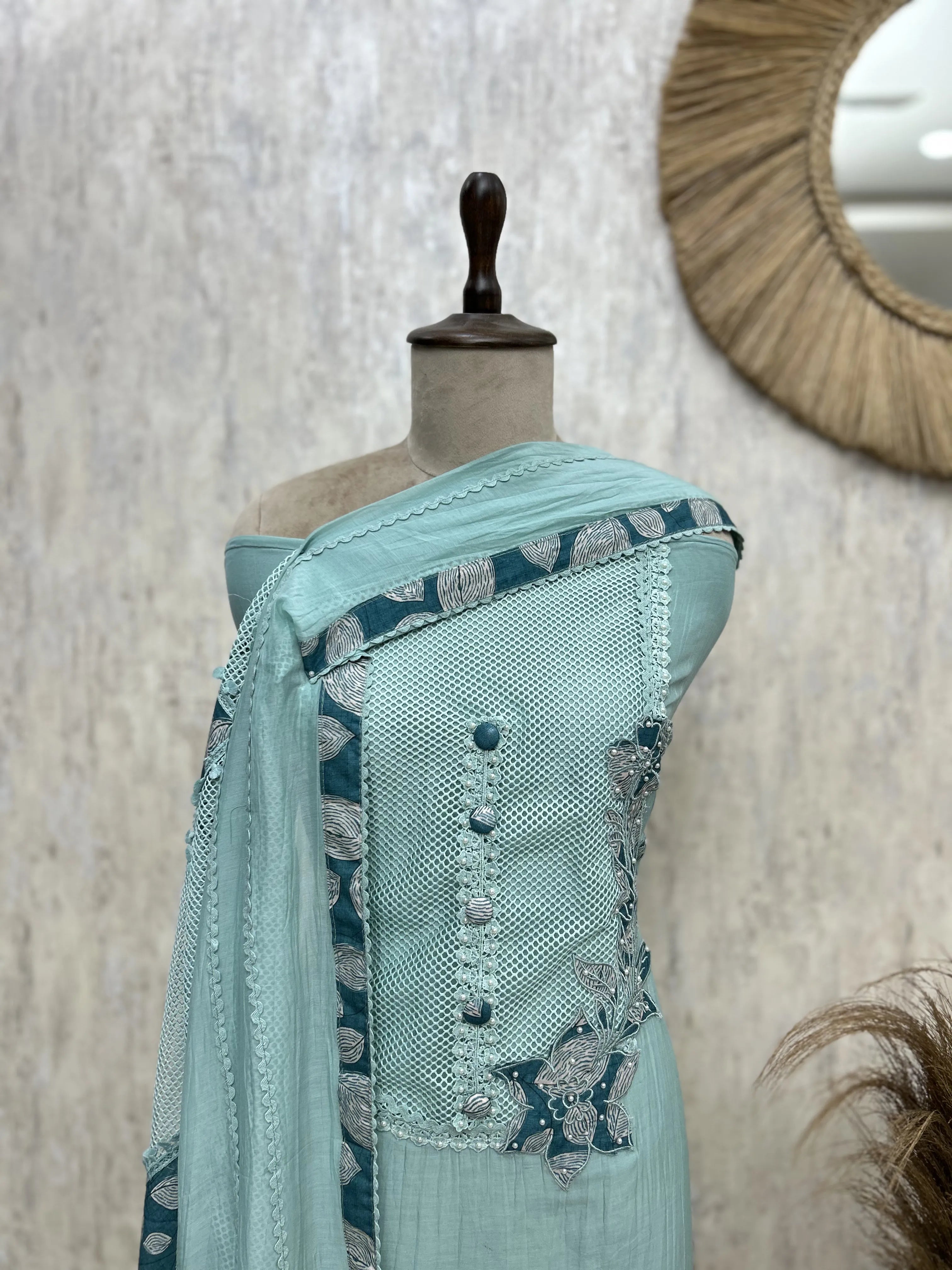 Aqua Embroidered Elegance Mul cotton Unstitched suit