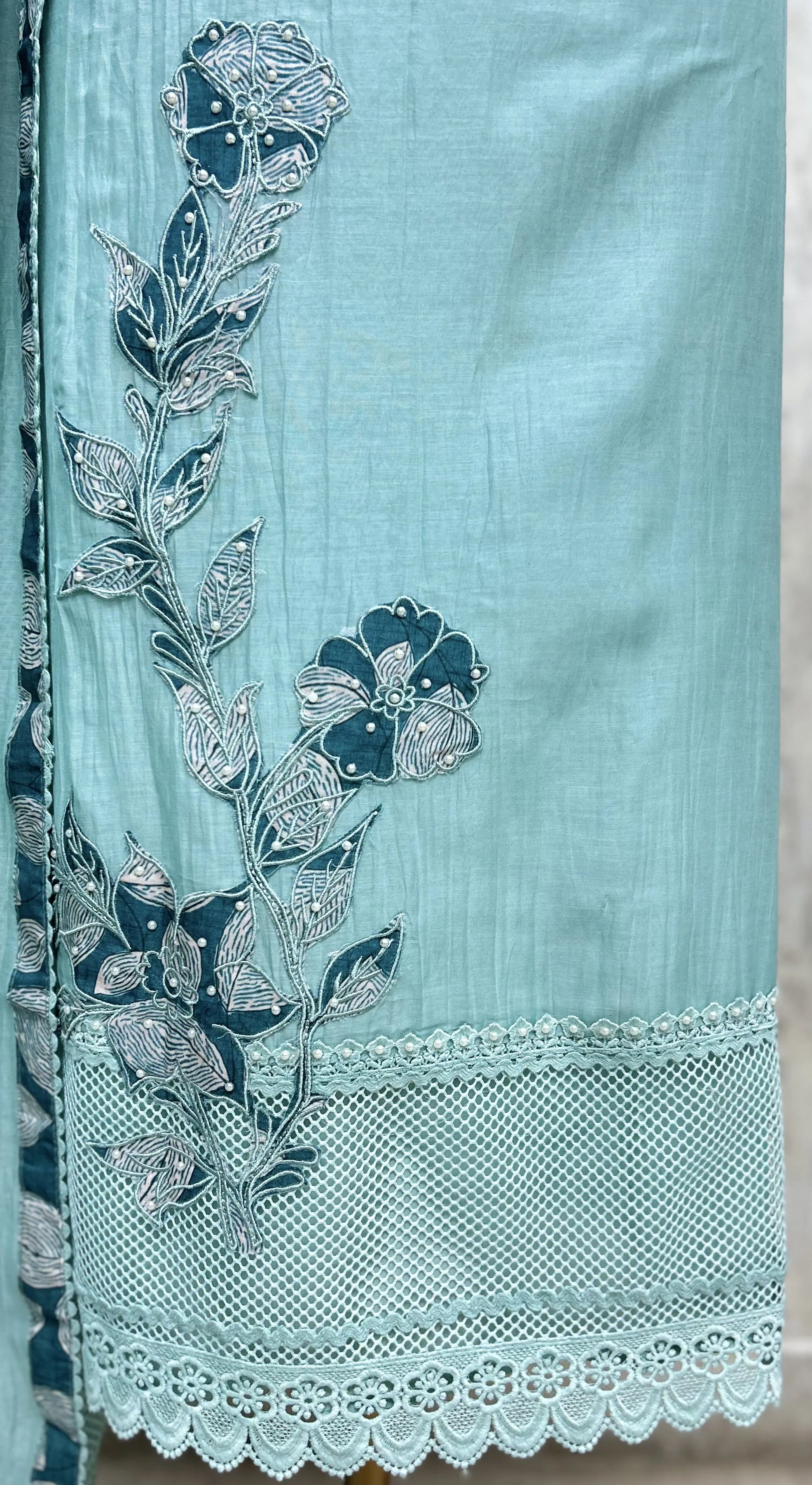 Aqua Embroidered Elegance Mul cotton Unstitched suit